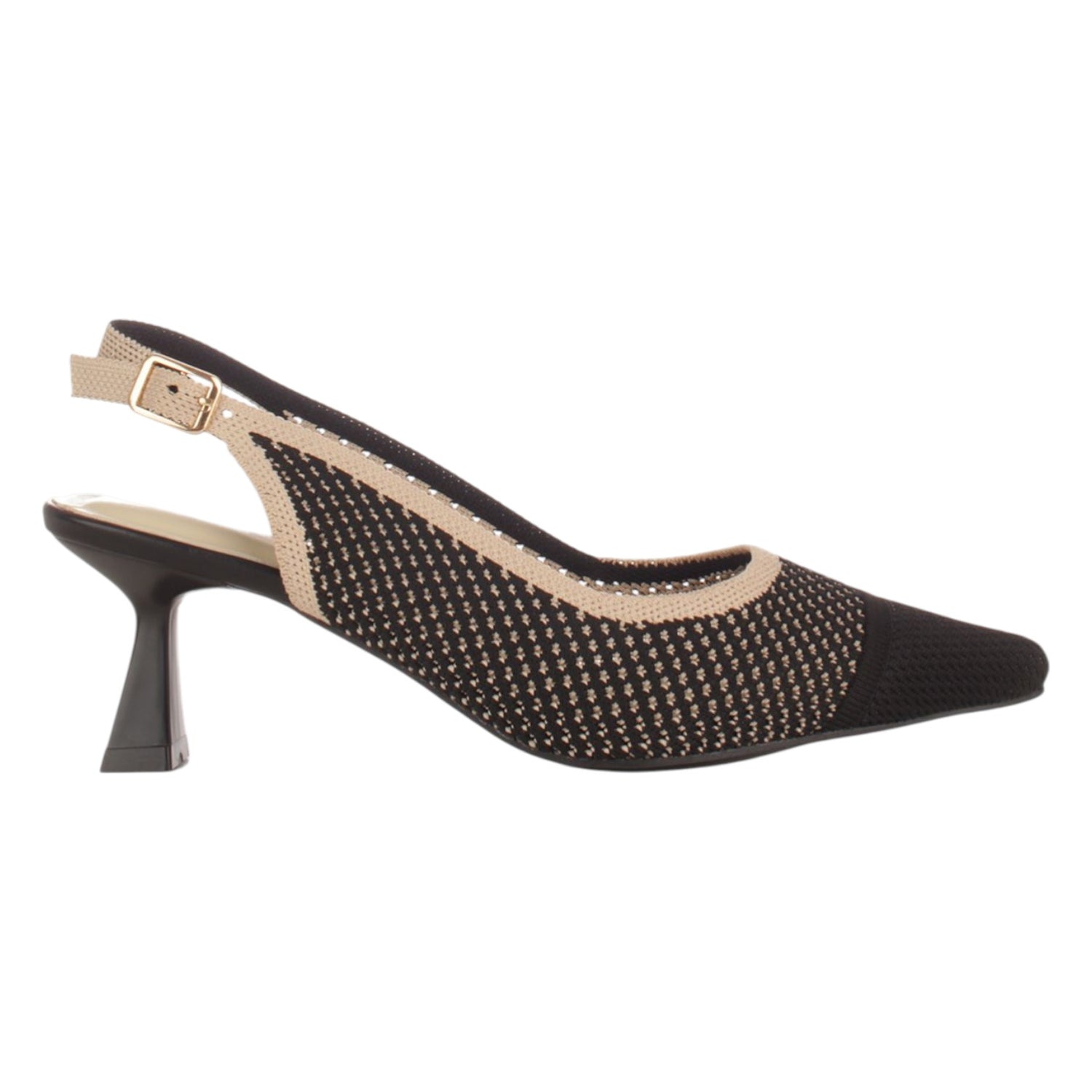 Keys Chanelle Donna in Tessuto Nero Beige con Tacco a Rocchetto Alto 70mm
