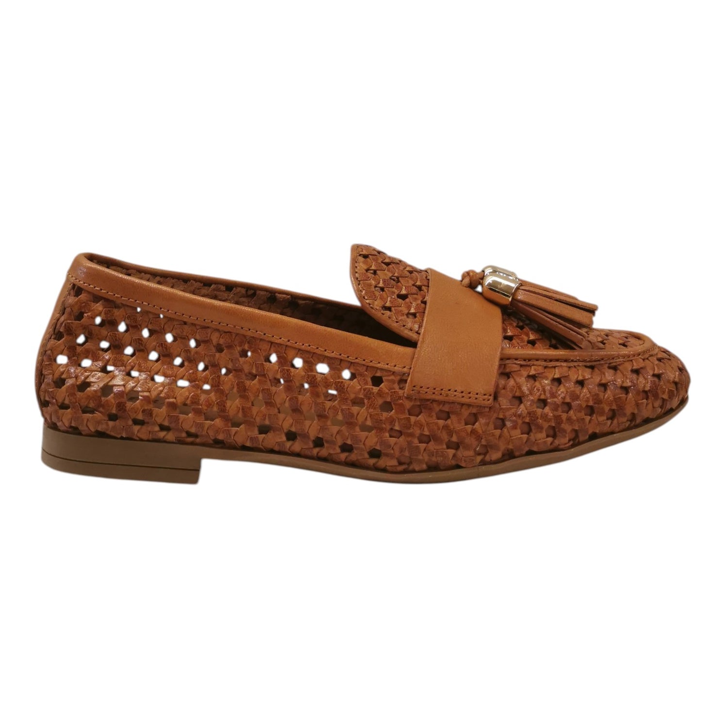 Frau Mocassino Donna in Pelle Intrecciata Traforata Cognac