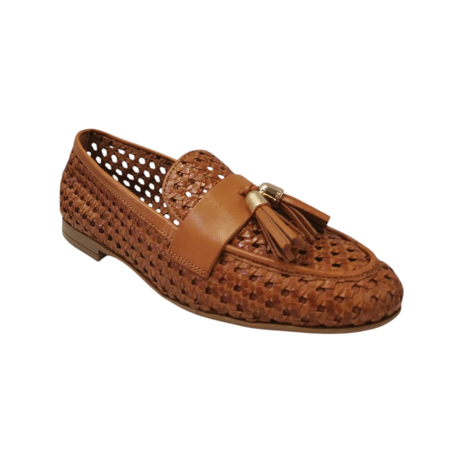 Frau Mocassino Donna in Pelle Intrecciata Traforata Cognac
