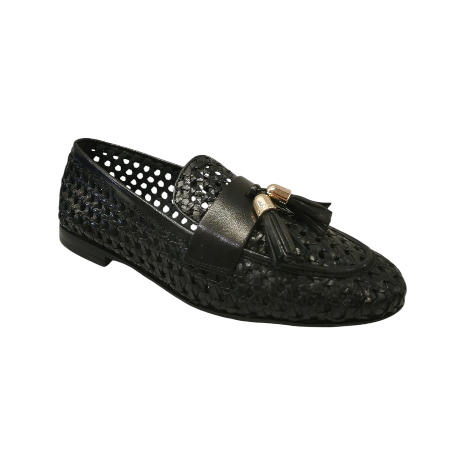 Frau Mocassino Donna in Pelle Intrecciata Traforata Nero