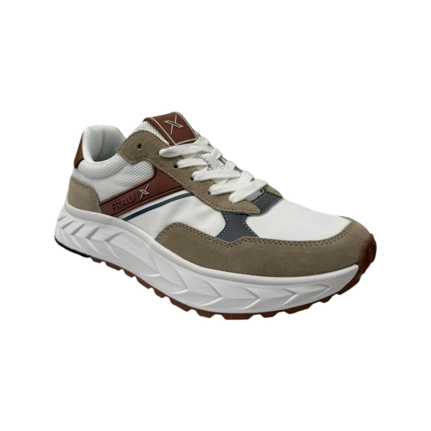 Frau Sneakers Uomo in Camoscio e Tessuto Bianca Beige