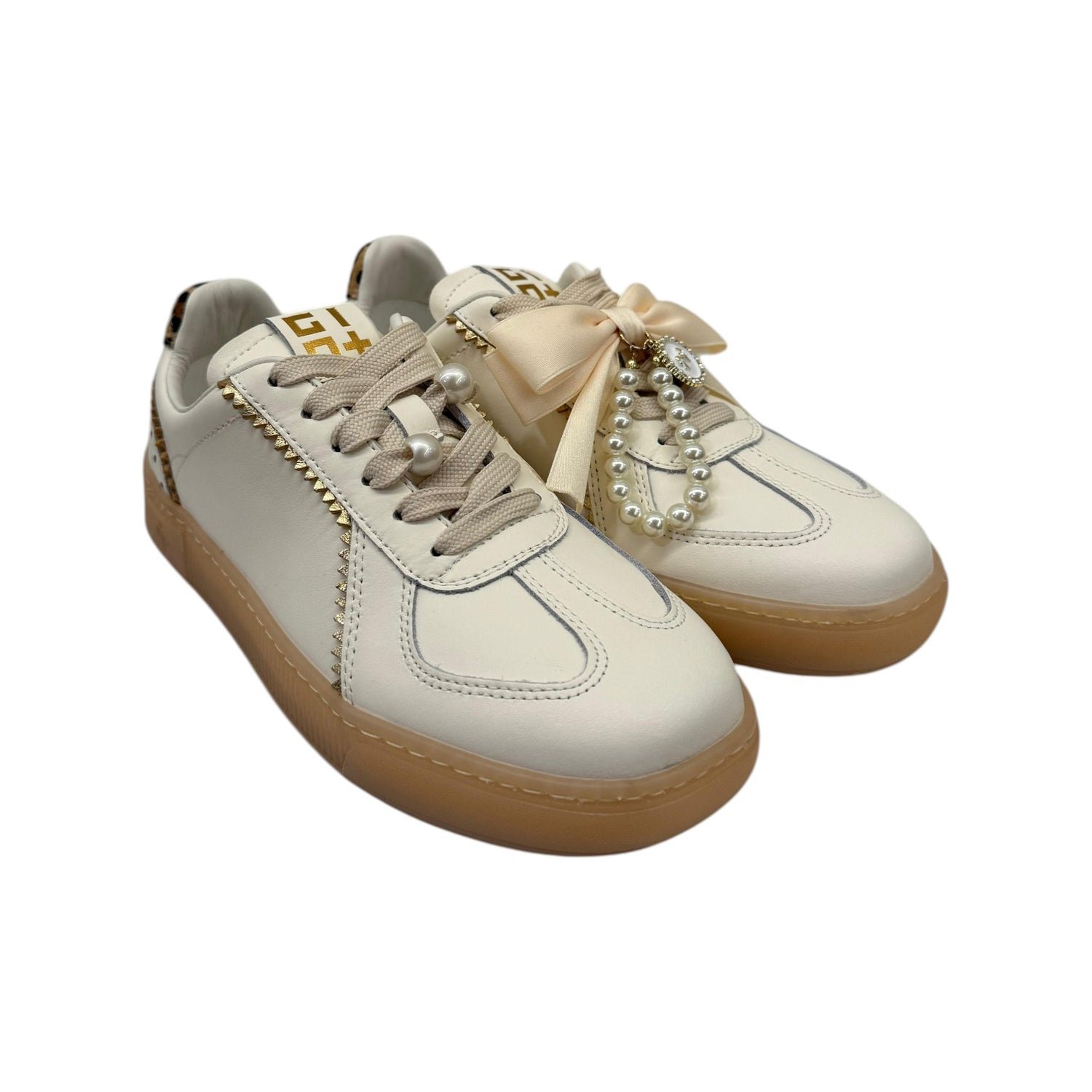Gio+ Sneakers Donna in Pelle Bianca con Perle