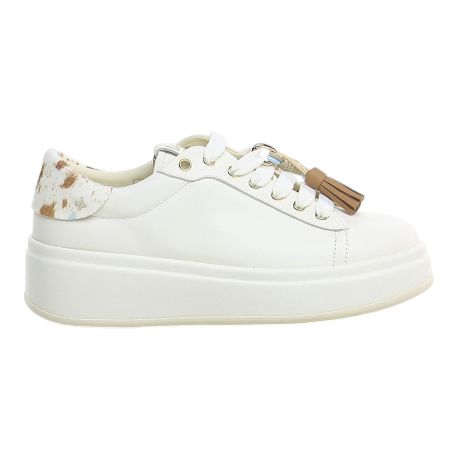 Gio+ Sneakers Platform Donna in Pelle Latte con Charm Gioiello Removibili