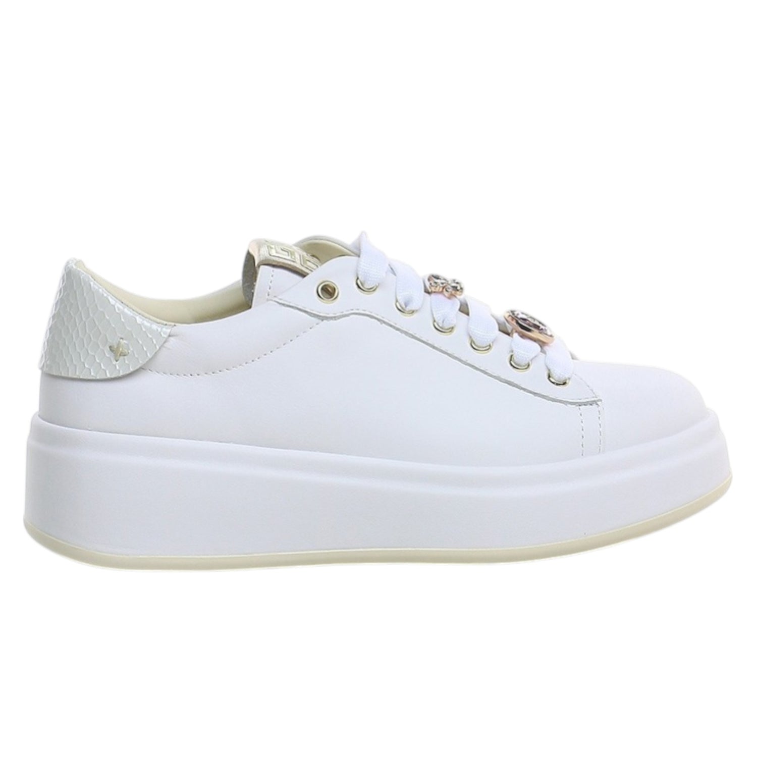 Gio+ Sneakers Platform Donna in Pelle Bianca con Charm Gioiello Removibili