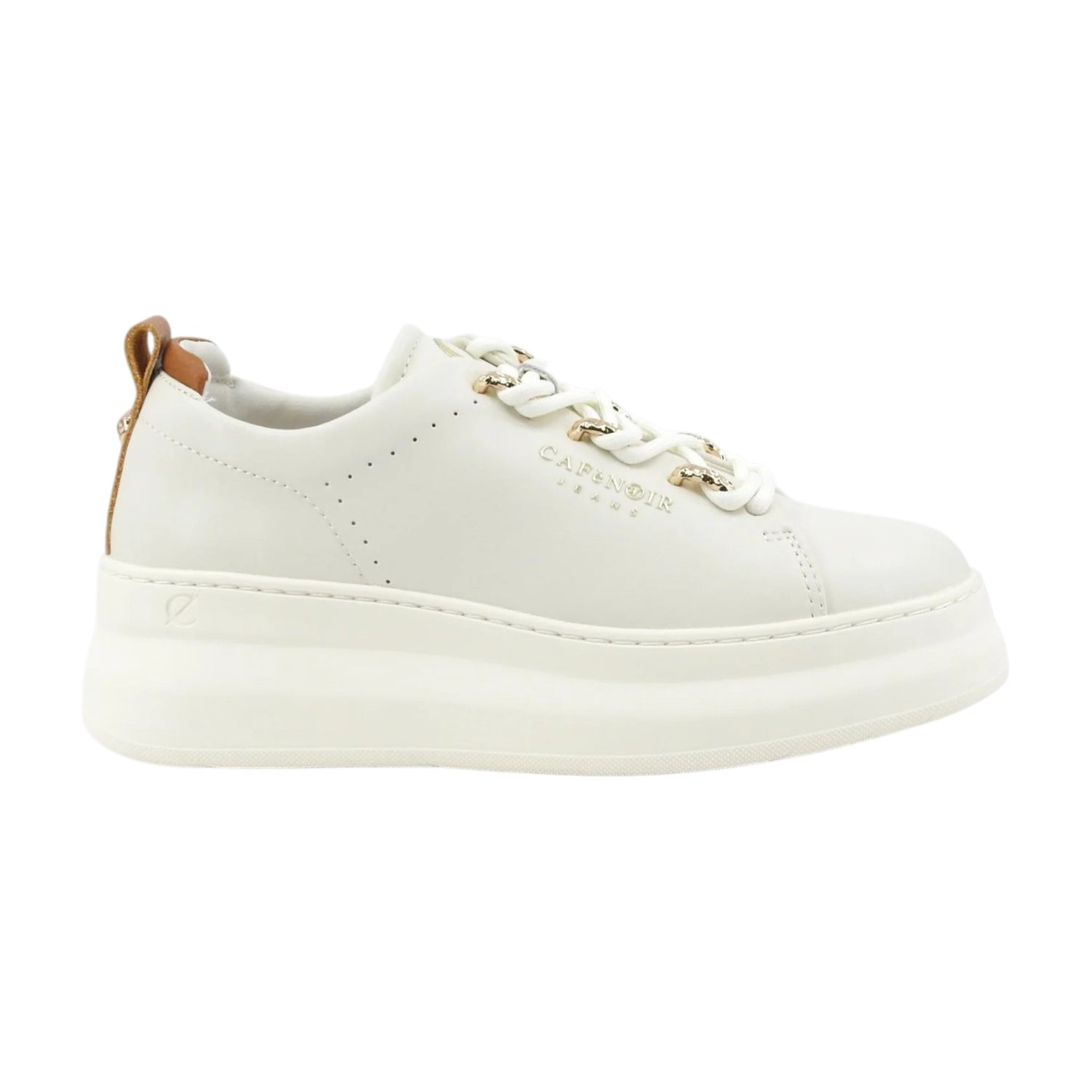 CafèNoir Sneakers Donna Bianca con Dettaglio Cuoio