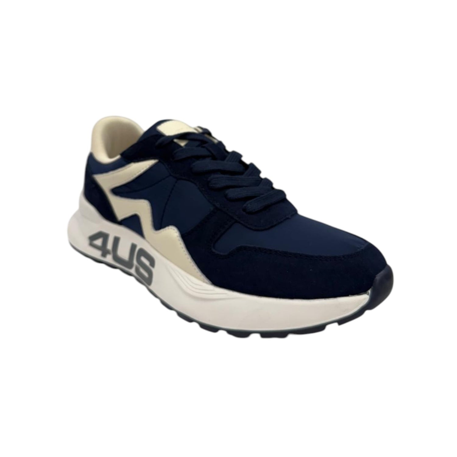 4Us Sneakers Uomo in Camoscio e Tessuto Blu Bianco