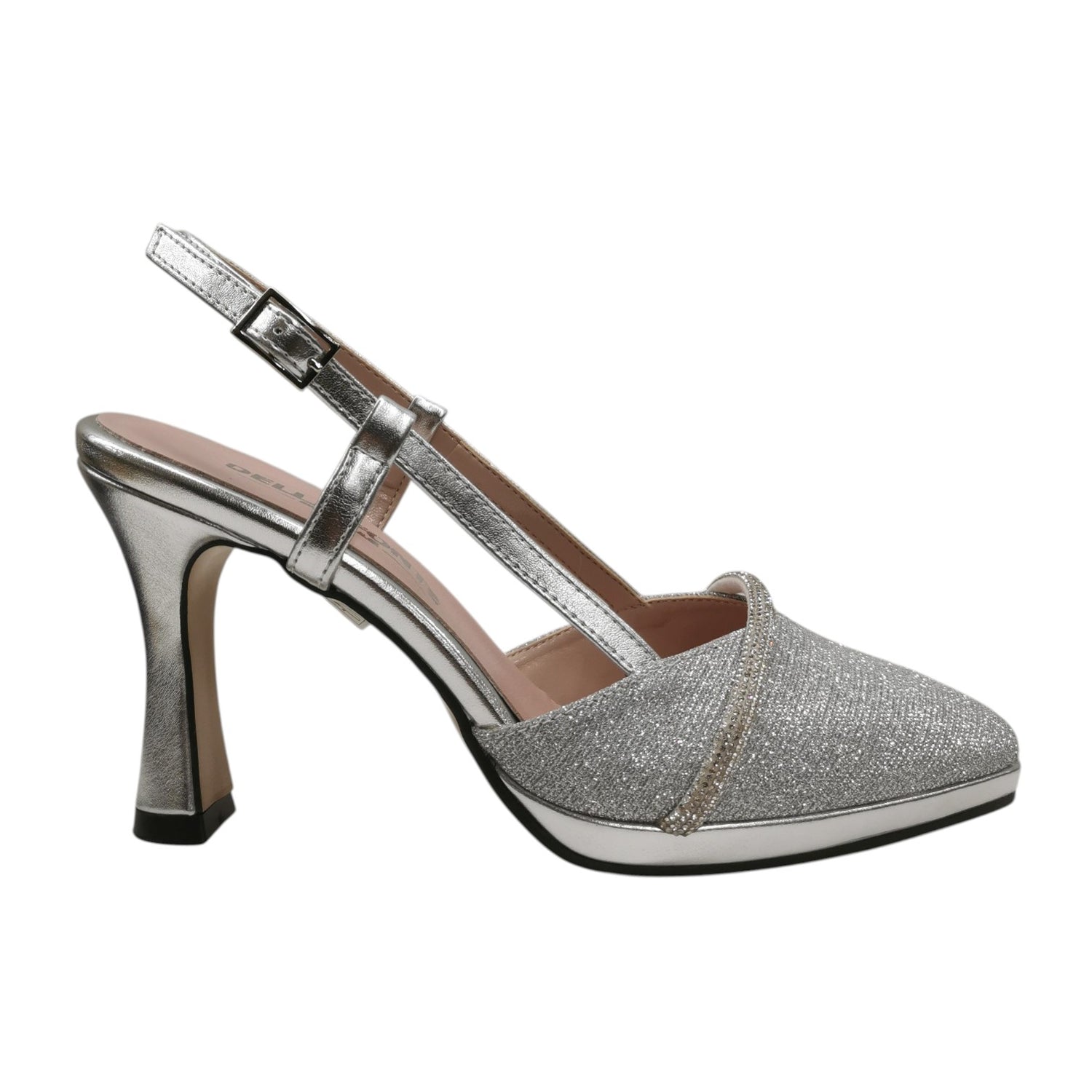 Della Fonte Chanelle Donna Argento con Strass e Tacco Alto 100mm