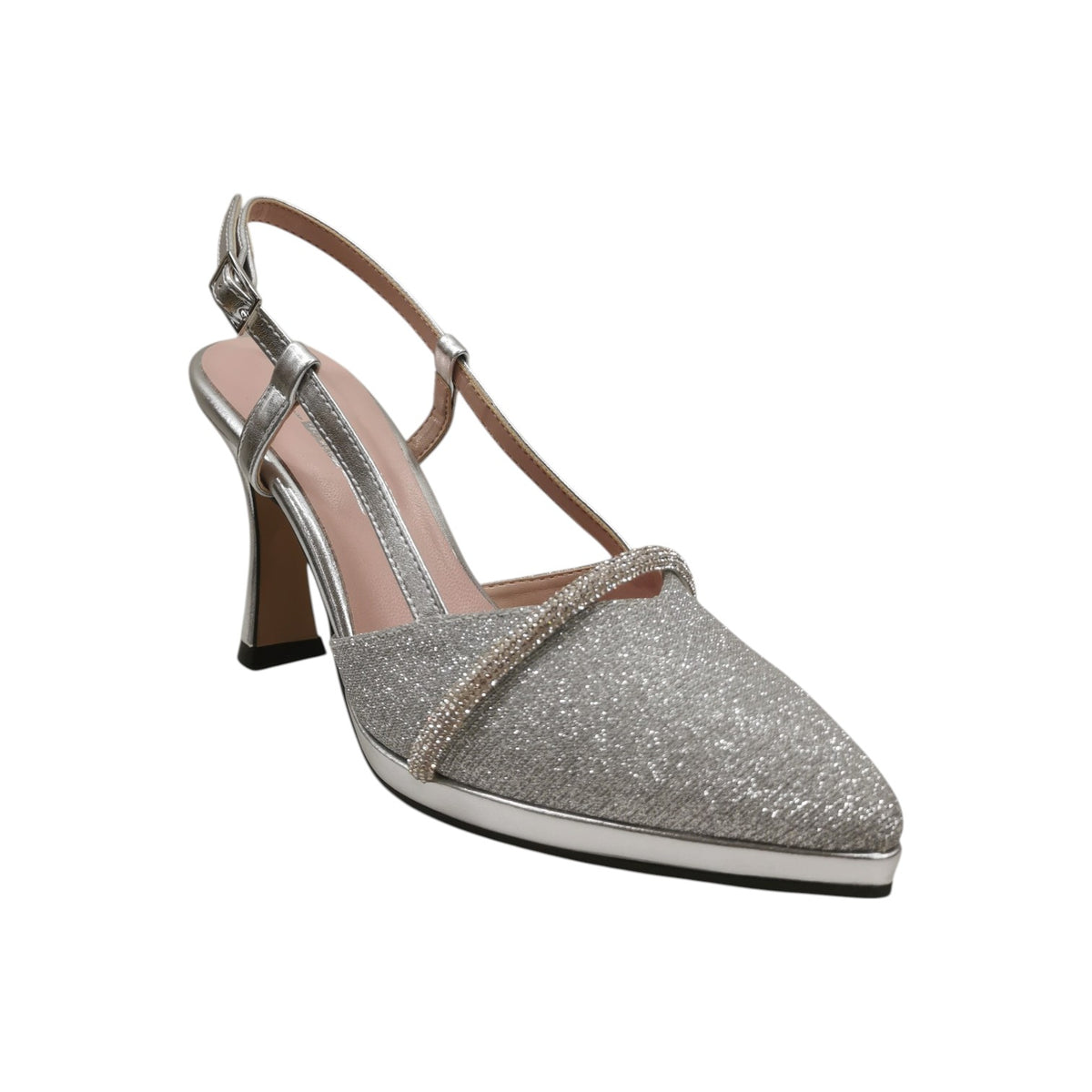 Della Fonte Chanelle Donna Argento con Strass e Tacco Alto 100mm