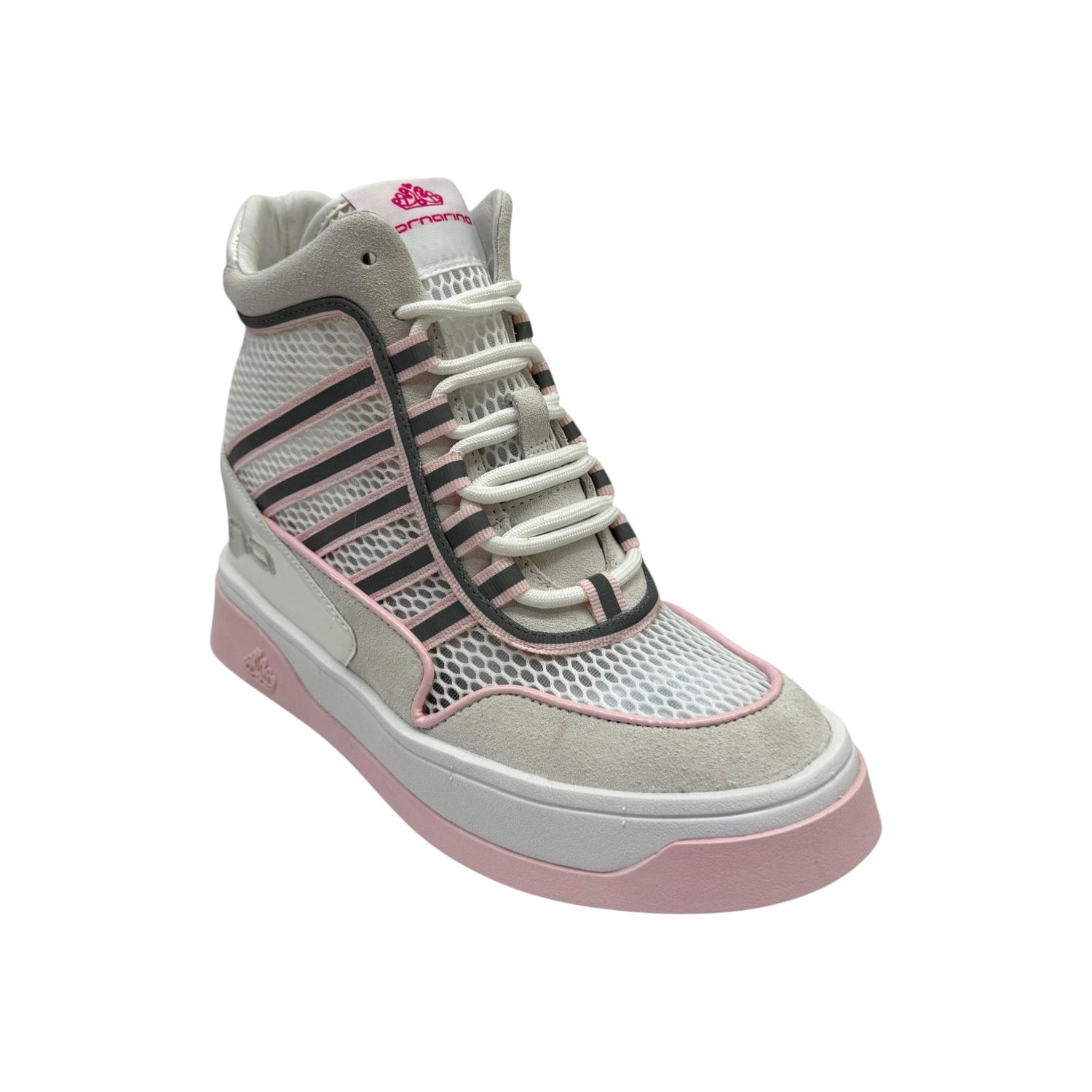 Fornarina Daisy Sneakers Alta Donna Bianca Rosa con Zeppa Alta 80mm