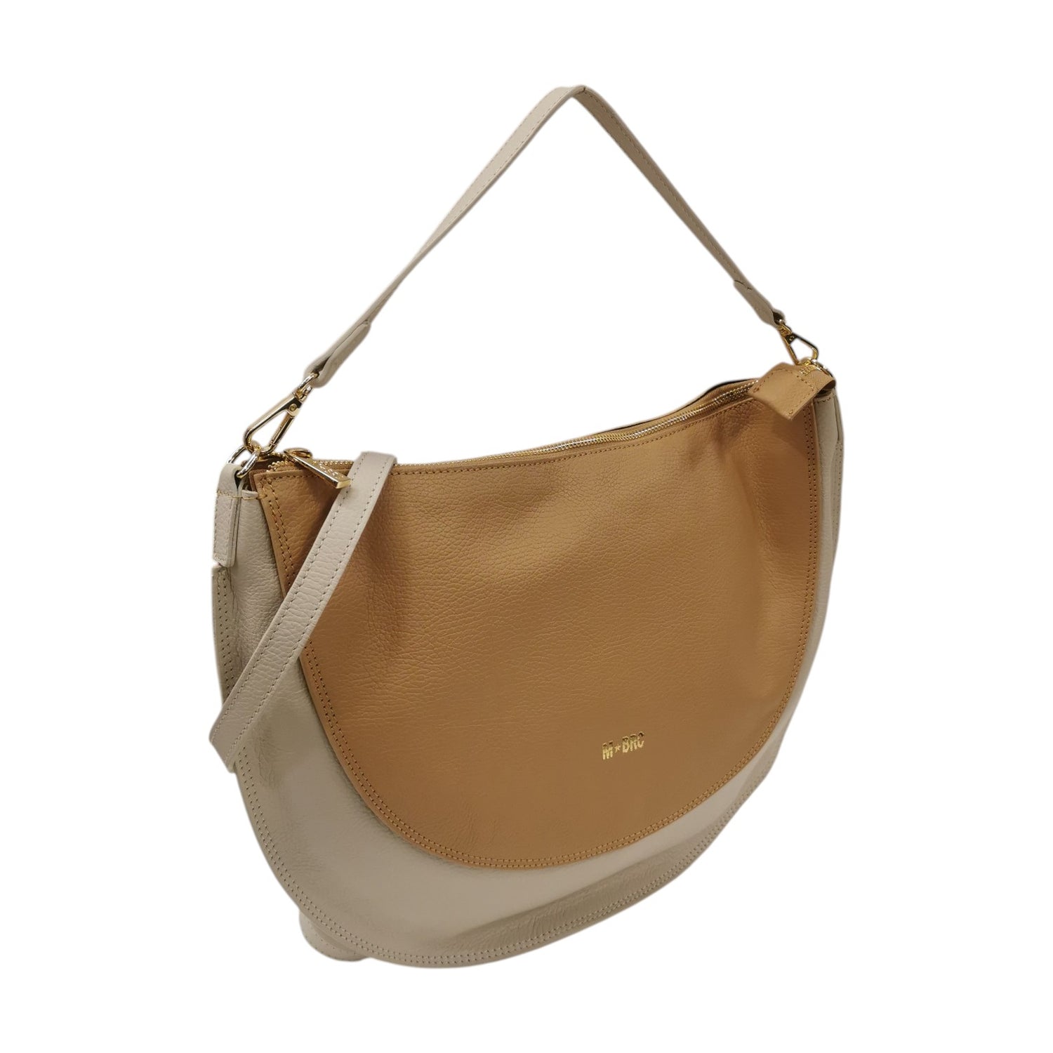 M Brc Borsa a Spalla Mezzaluna Grande Donna Linea Sole Avorio Cammello