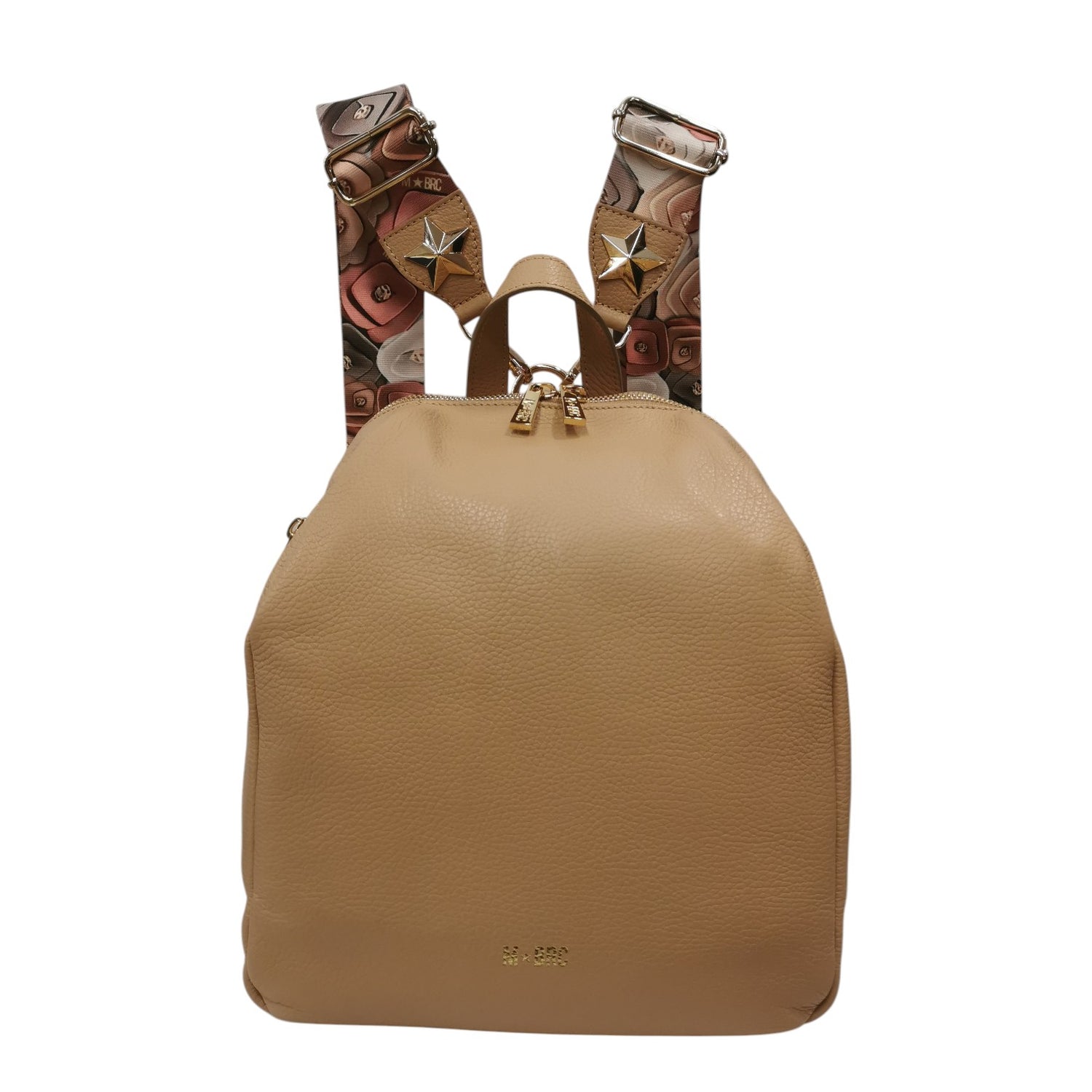 M Brc Zaino Donna Linea Obona Cammello con Tasche Frontali e Doppi Spallacci
