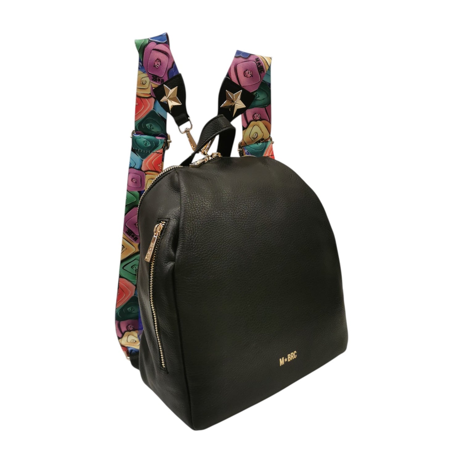 M Brc Zaino Donna Linea Obona Nero con Tasche Frontali e Doppi Spallacci