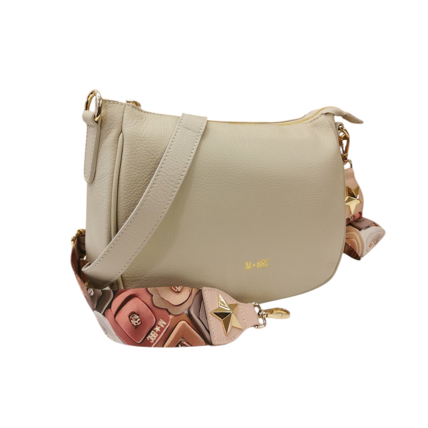M Brc Borsa a Tracolla Donna Linea Obona in Pelle Avorio con Logo