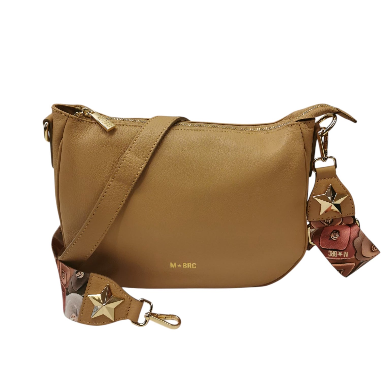 M Brc Borsa a Tracolla Donna Linea Obona in Pelle Cammello con Logo