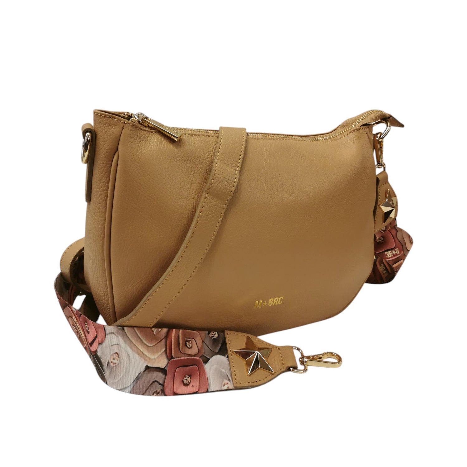 M Brc Borsa a Tracolla Donna Linea Obona in Pelle Cammello con Logo
