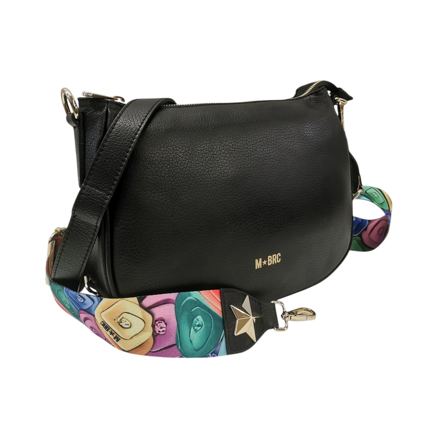 M Brc Borsa a Tracolla Donna Linea Obona in Pelle Nera con Logo