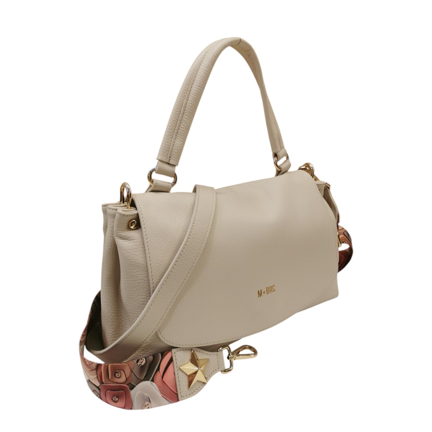 M Brc Borsa a Mano Donna Linea Obona in Pelle Avorio con Doppia Tracolla