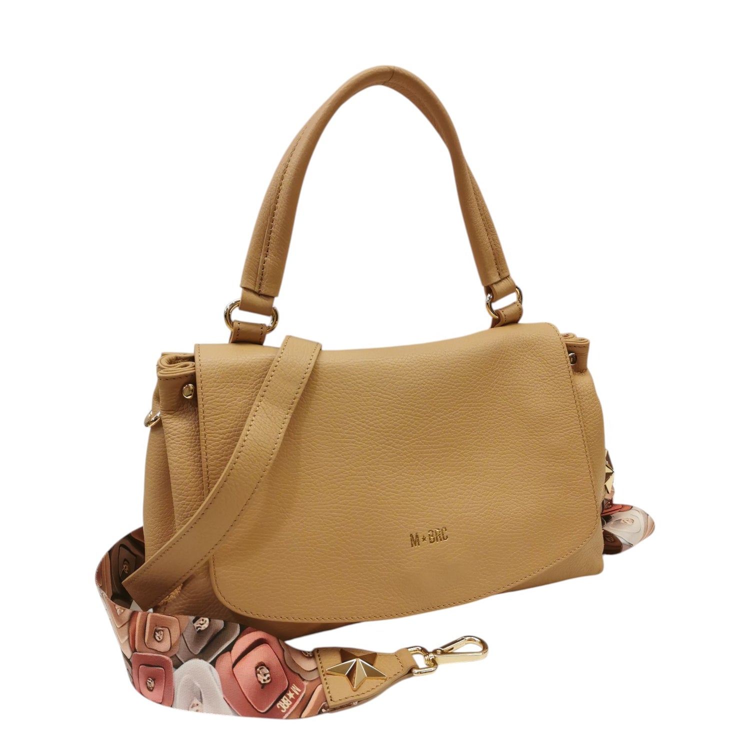 M Brc Borsa a Mano Donna Linea Obona in Pelle Cammello con Doppia Tracolla