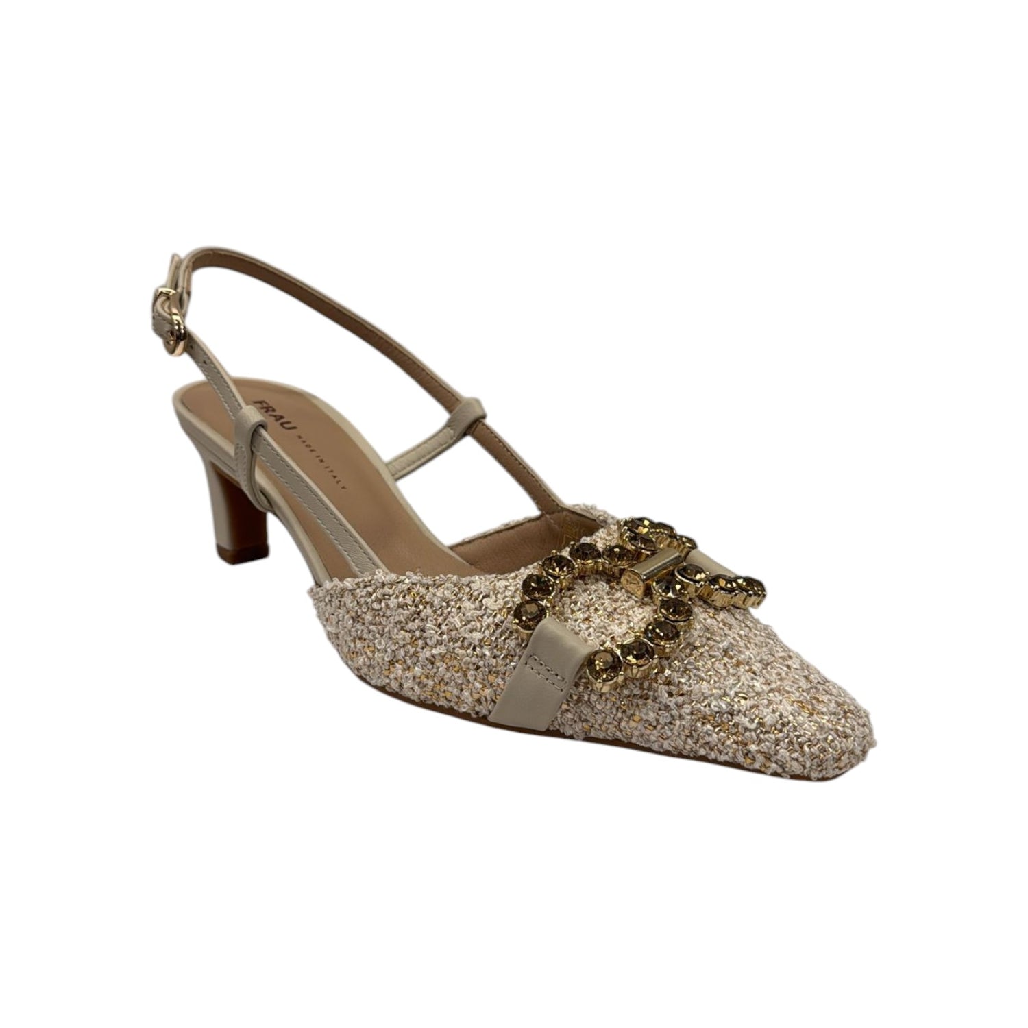 Frau Chanelle Donna in Tessuto e Pelle Oro Beige con Tacco Alto 65mm