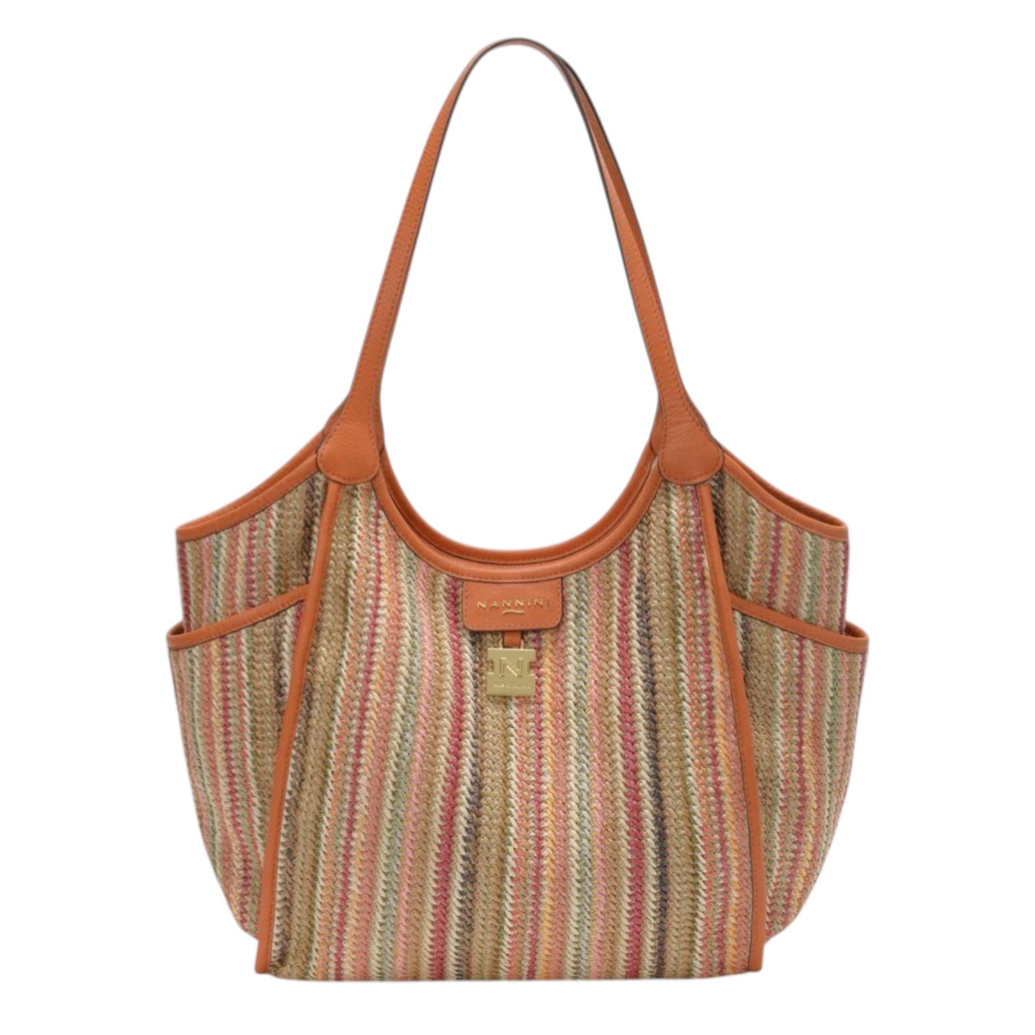 Nannini Firenze Borsa a Spalla Donna Linea Siria-G in Pelle e Raffia Arancio con Doppio Manico