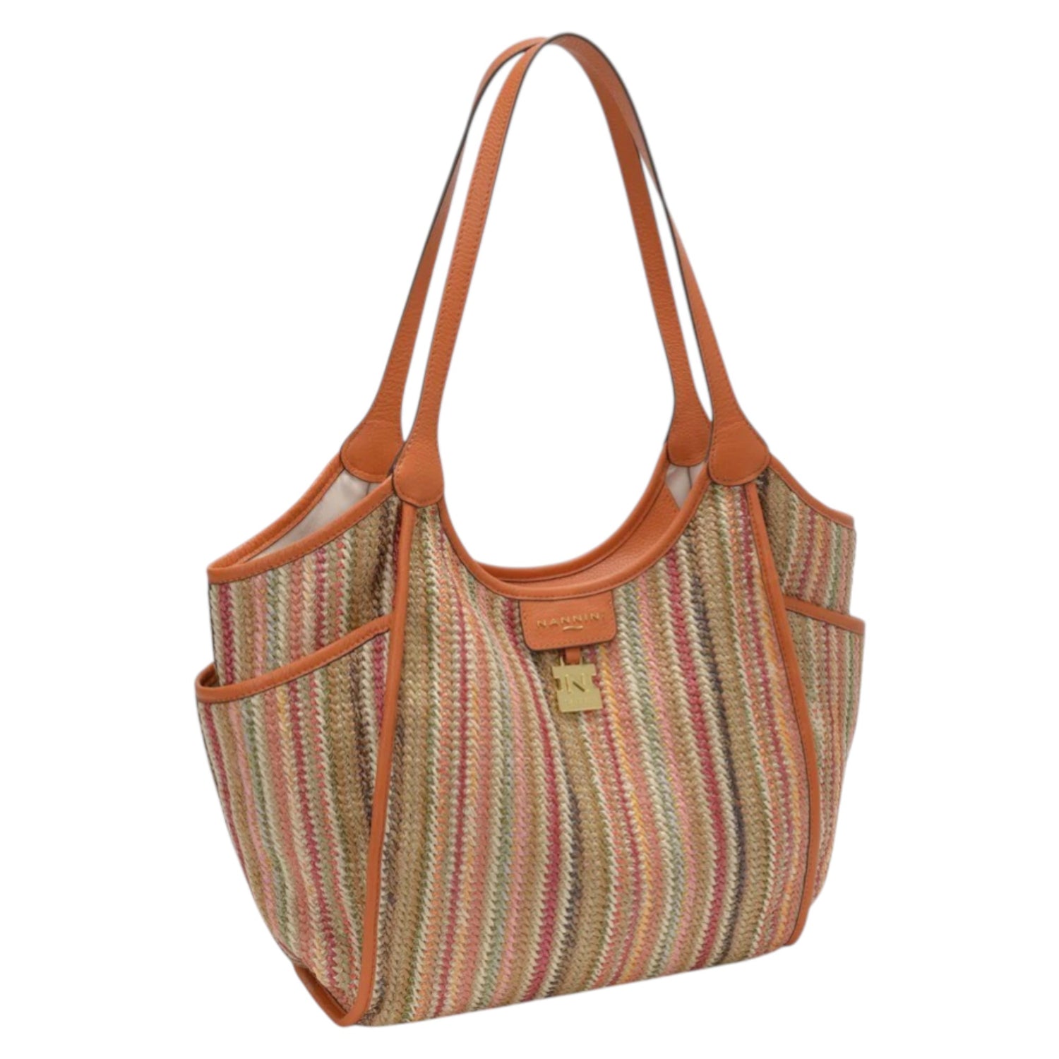 Nannini Firenze Borsa a Spalla Donna Linea Siria-G in Pelle e Raffia Arancio con Doppio Manico
