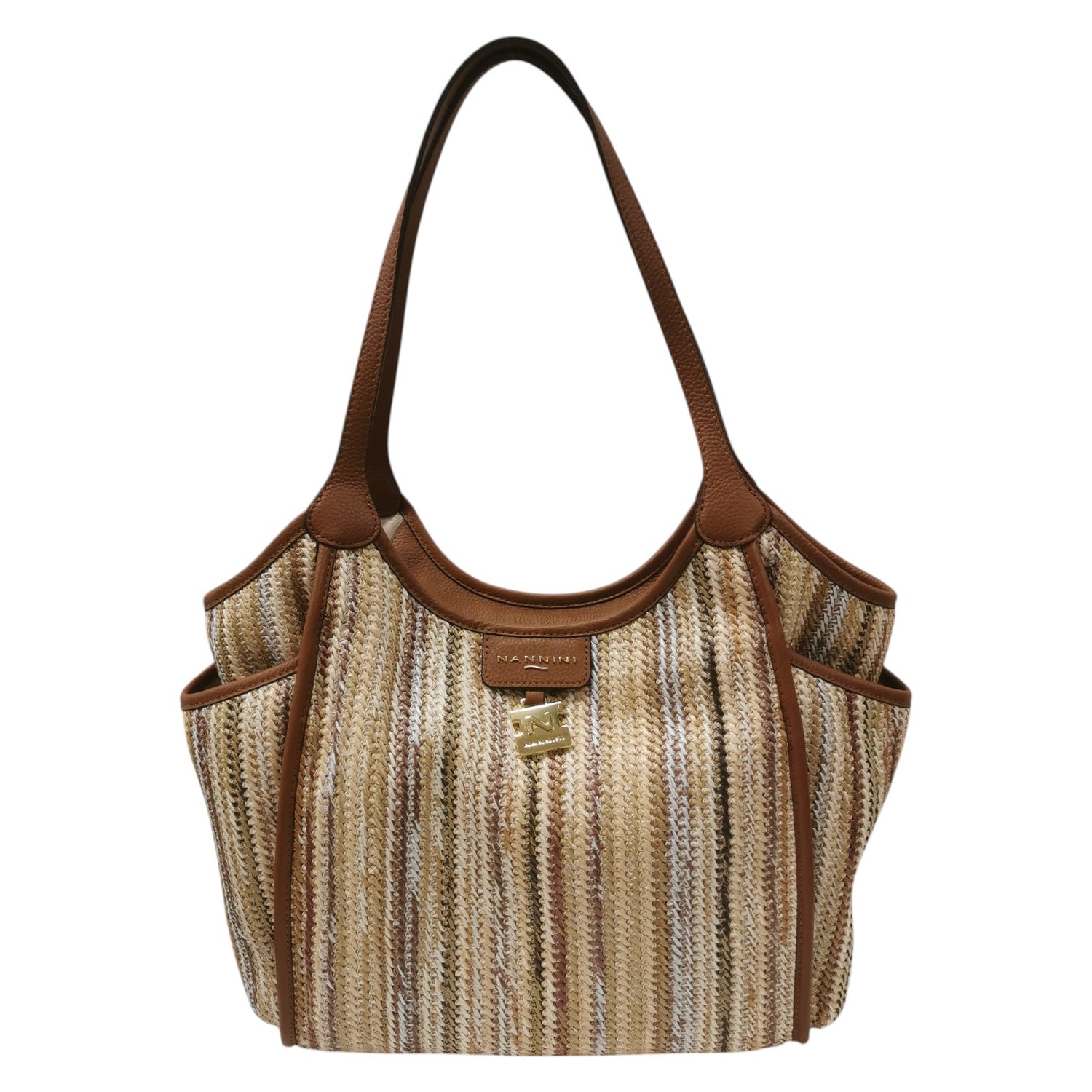 Nannini Firenze Borsa a Spalla Donna Linea Siria-G in Pelle e Raffia Bruciato con Doppio Manico