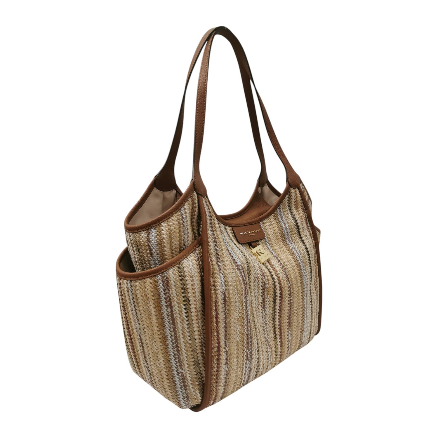 Nannini Firenze Borsa a Spalla Donna Linea Siria-G in Pelle e Raffia Bruciato con Doppio Manico