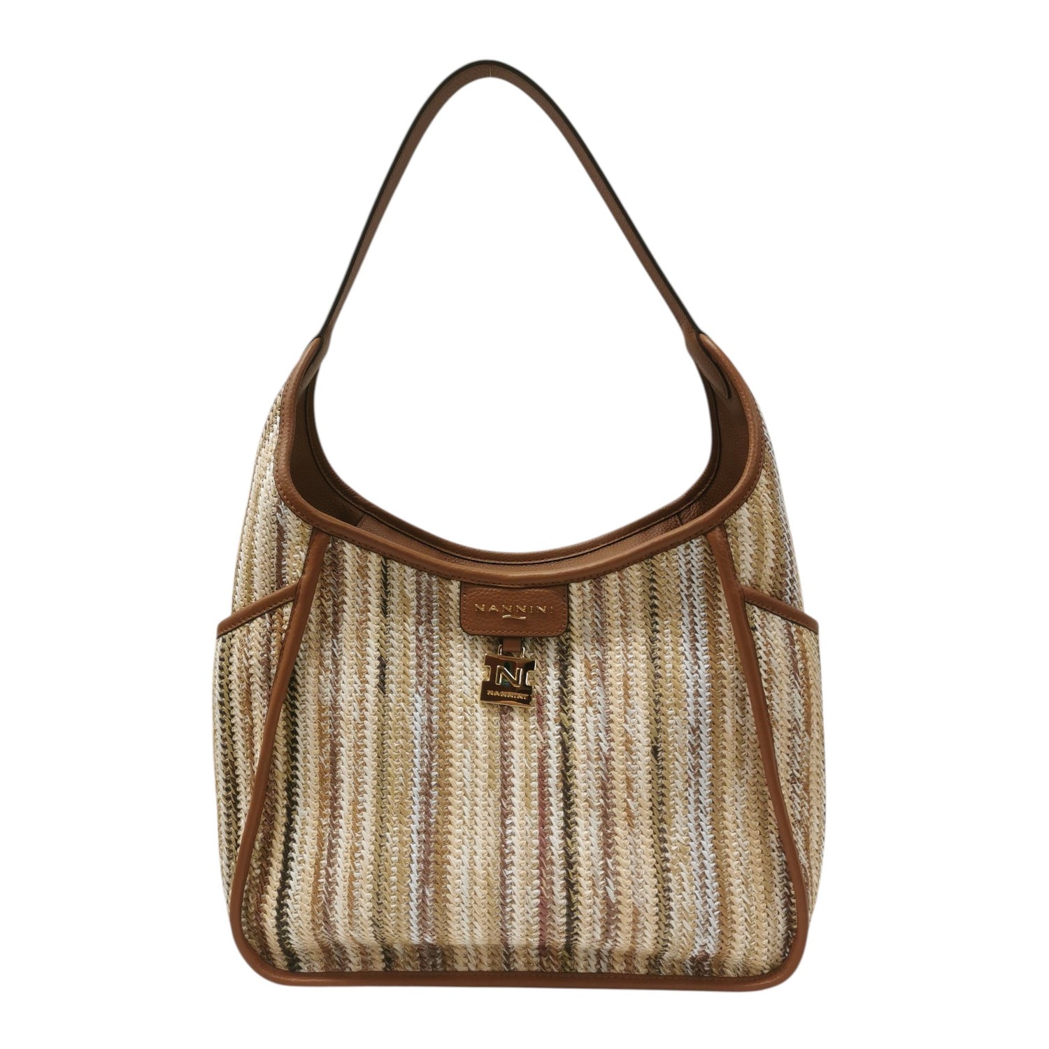 Nannini Firenze Borsa a Spalla Donna Linea Siria-G in Pelle e Raffia Bruciato con Manico Unico