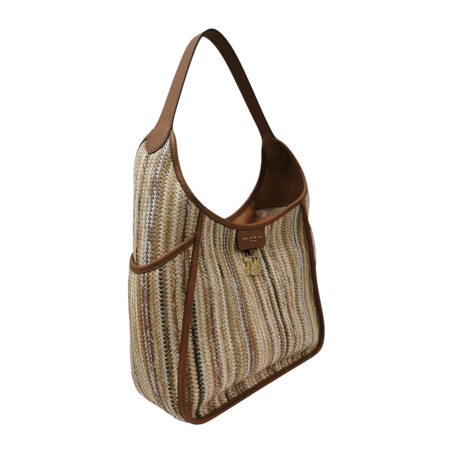 Nannini Firenze Borsa a Spalla Donna Linea Siria-G in Pelle e Raffia Bruciato con Manico Unico