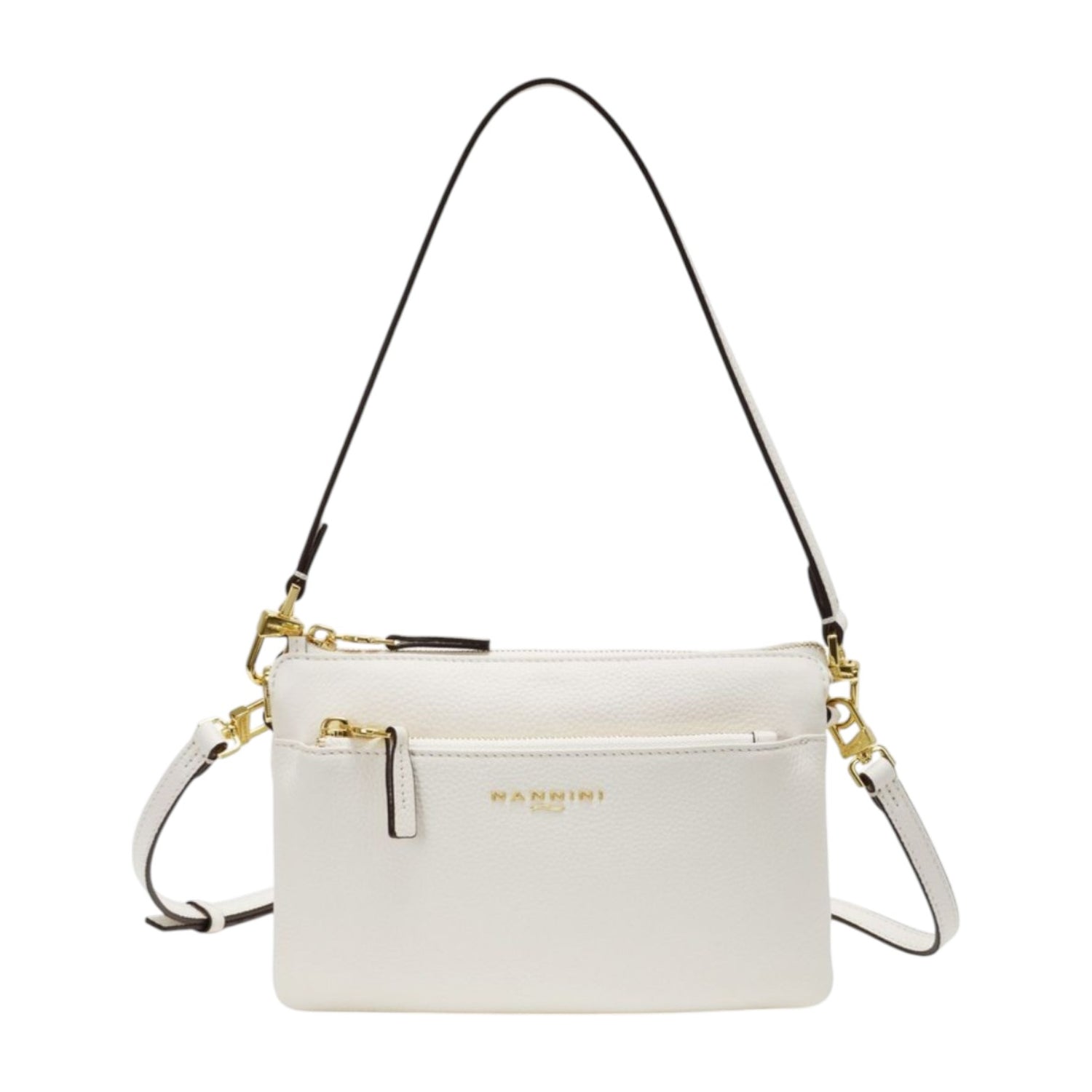 Nannini Firenze Borsa a Spalla Donna Linea Keira in Pelle Bianco Sporco con Tre Scomparti