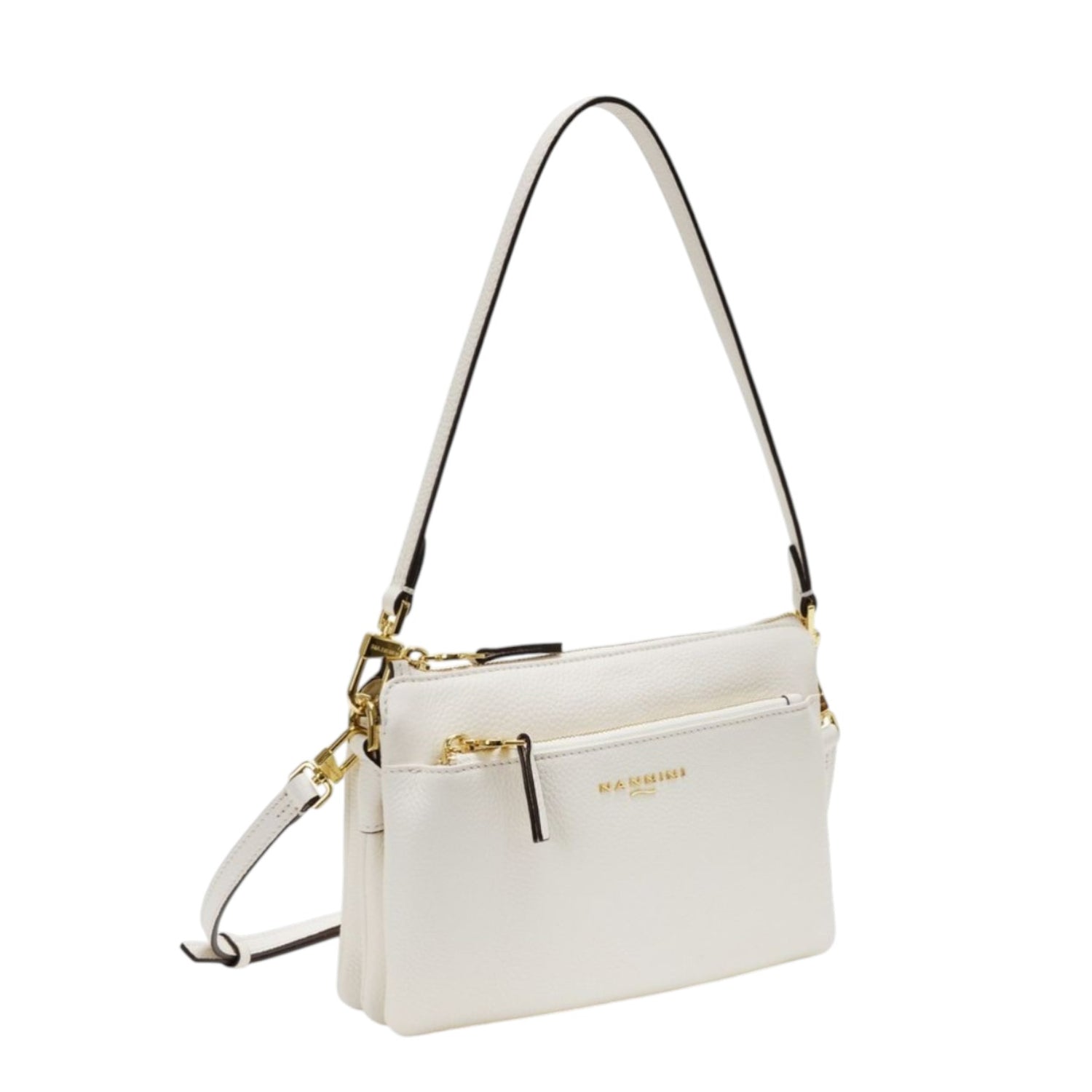 Nannini Firenze Borsa a Spalla Donna Linea Keira in Pelle Bianco Sporco con Tre Scomparti