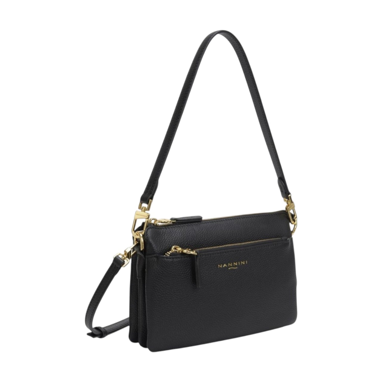 Nannini Firenze Borsa a Spalla Donna Linea Keira in Pelle Nera con Tre Scomparti