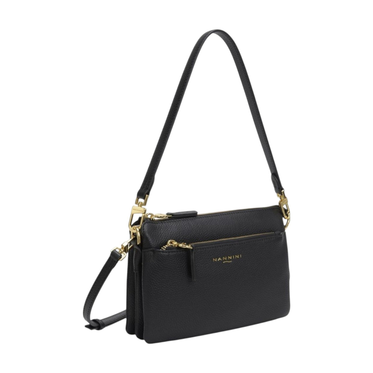 Nannini Firenze Borsa a Spalla Donna Linea Keira in Pelle Nera con Tre Scomparti