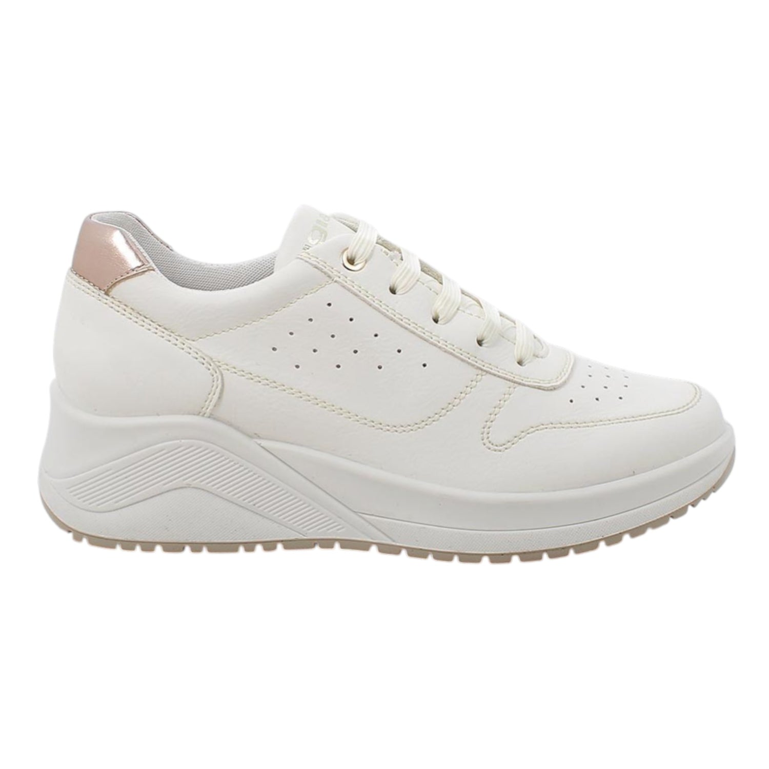 Igi&Co Sneakers Donna in Ecopelle Bianca con Zeppa e Dettaglio Laminato