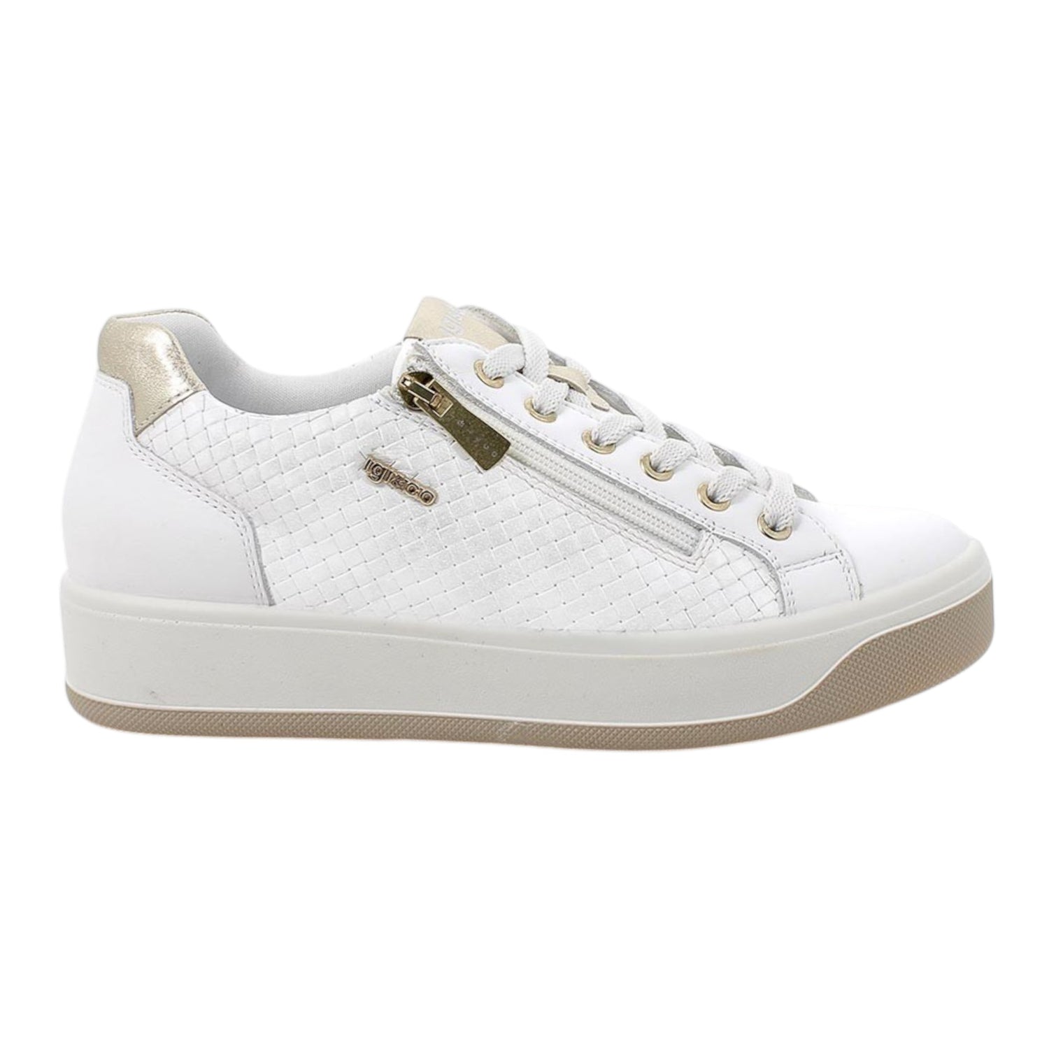 Igi&Co Sneakers Donna Bianca Intrecciata con Lacci e Zip