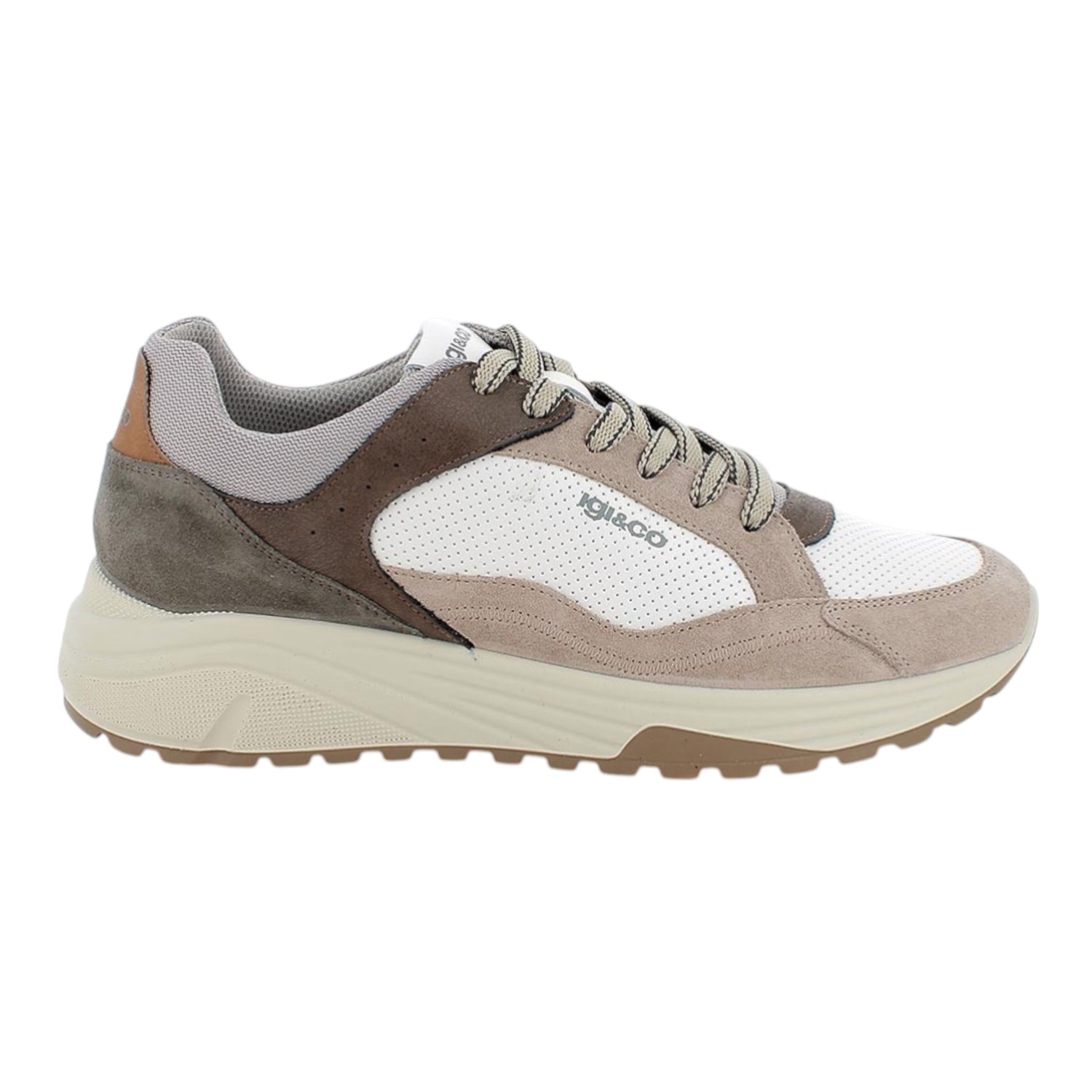 Igi&Co Sneakers Uomo in Pelle e Camoscio Beige Bianco