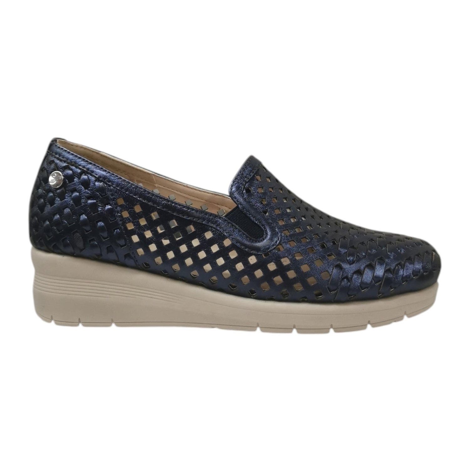 Susimoda Mocassino Donna in Pelle Traforata Blu con Zeppa ed Elastico