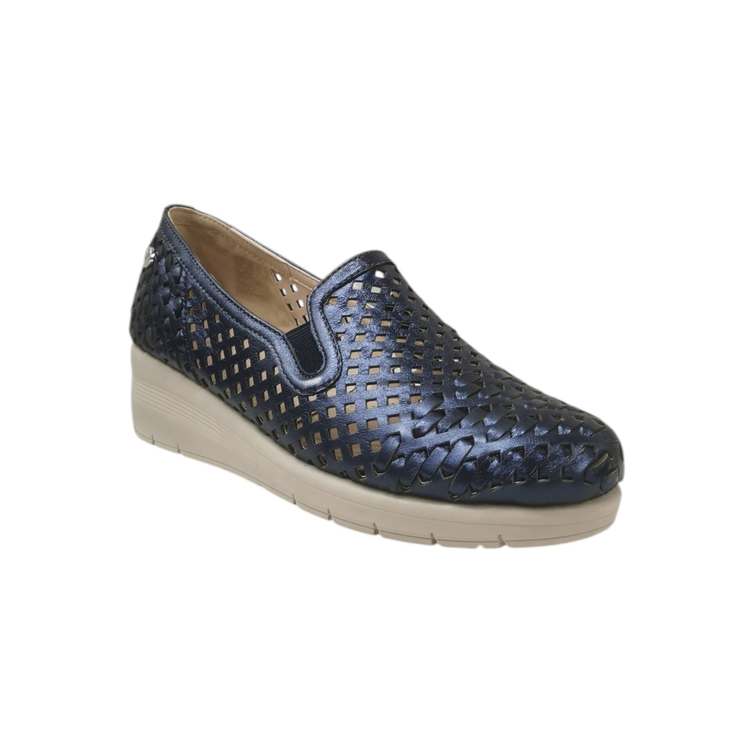 Susimoda Mocassino Donna in Pelle Traforata Blu con Zeppa ed Elastico