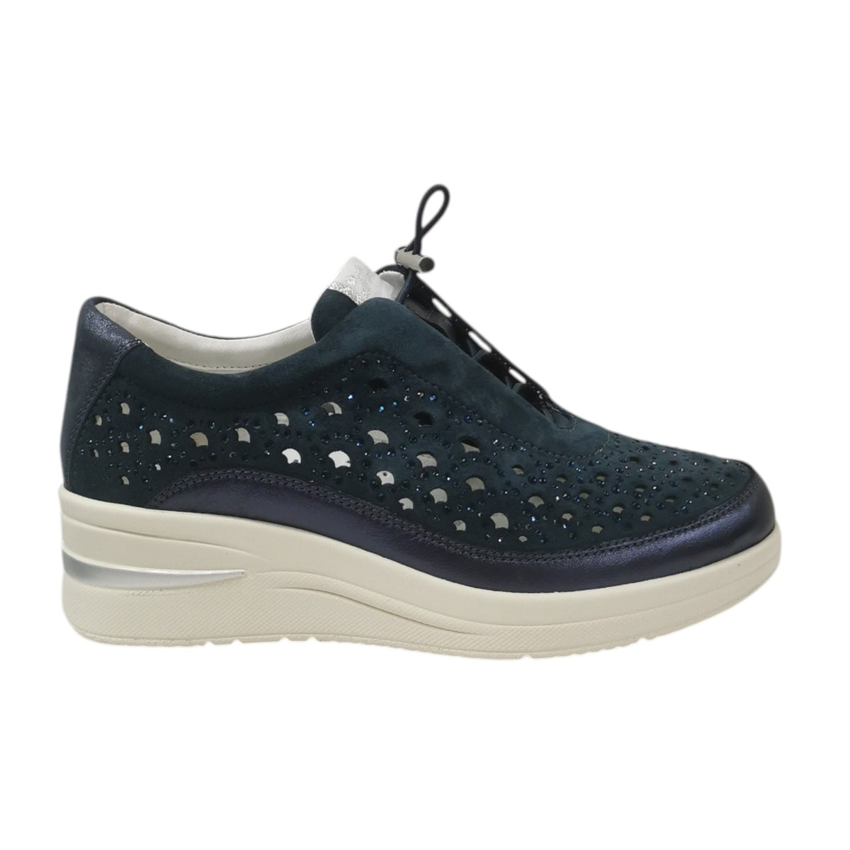 Susimoda Slip On Donna in Camoscio e Pelle Blu con Strass e Zeppa