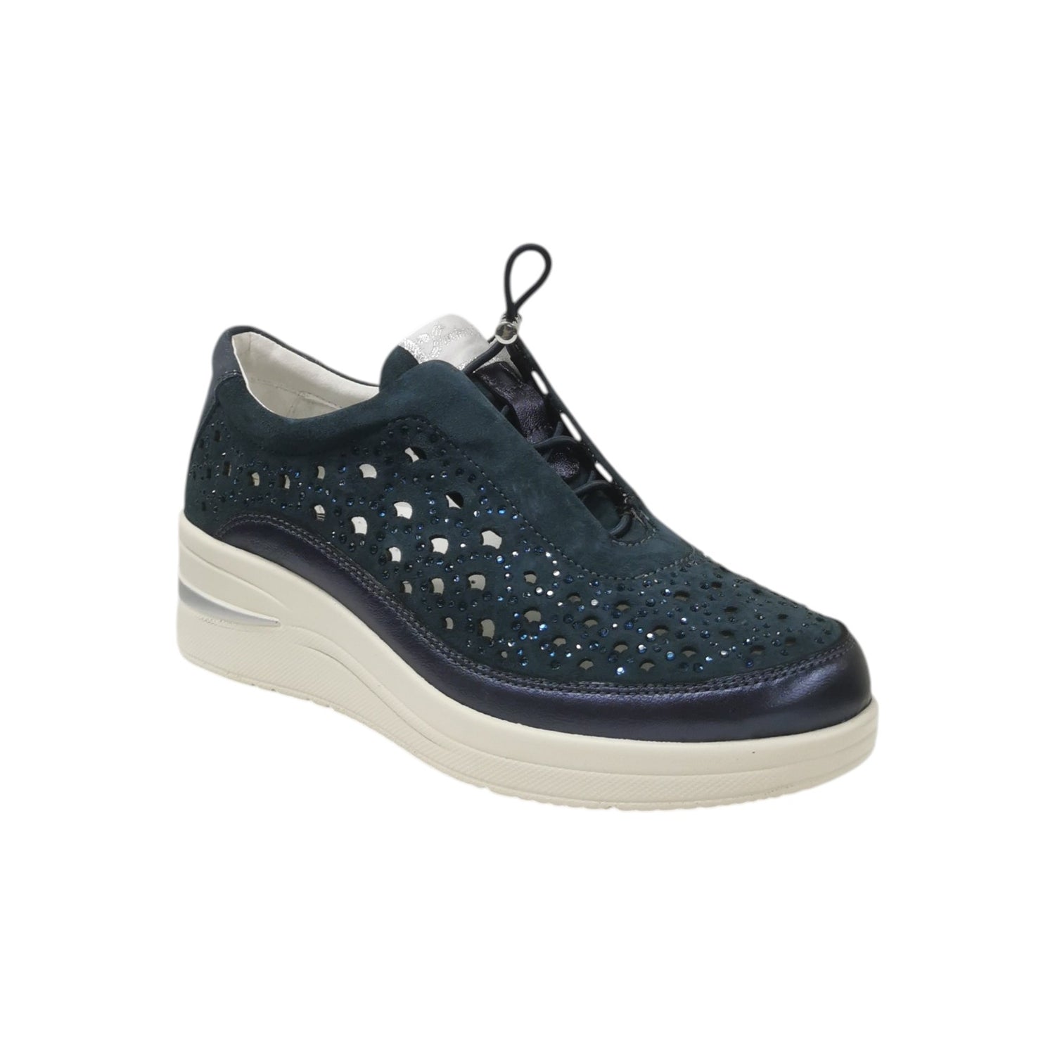 Susimoda Slip On Donna in Camoscio e Pelle Blu con Strass e Zeppa