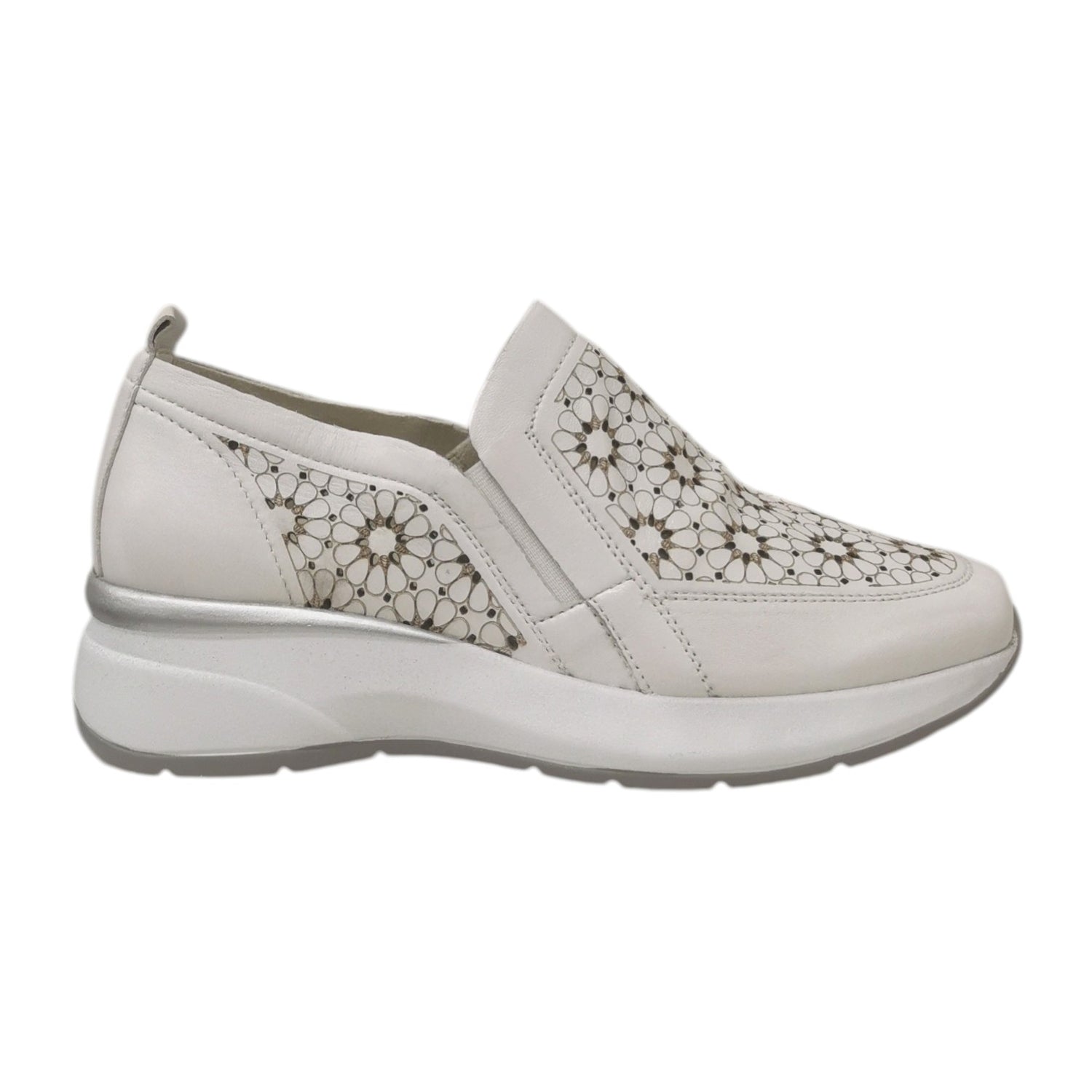 Susimoda Mocassino Donna in Pelle Bianca con Lavorazione Floreale