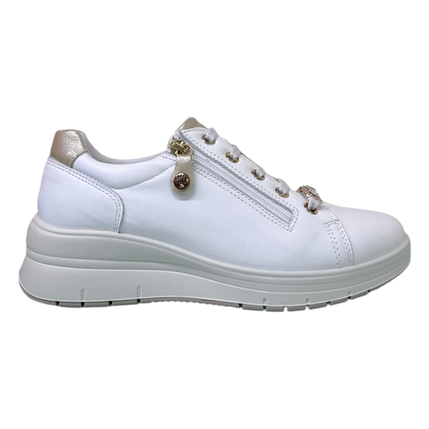 Enval Soft Sneakers Donna in Pelle Bianca con Lacci e Zip Laterale
