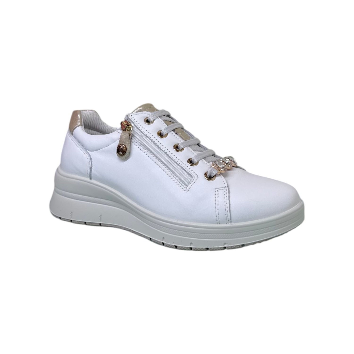 Enval Soft Sneakers Donna in Pelle Bianca con Lacci e Zip Laterale
