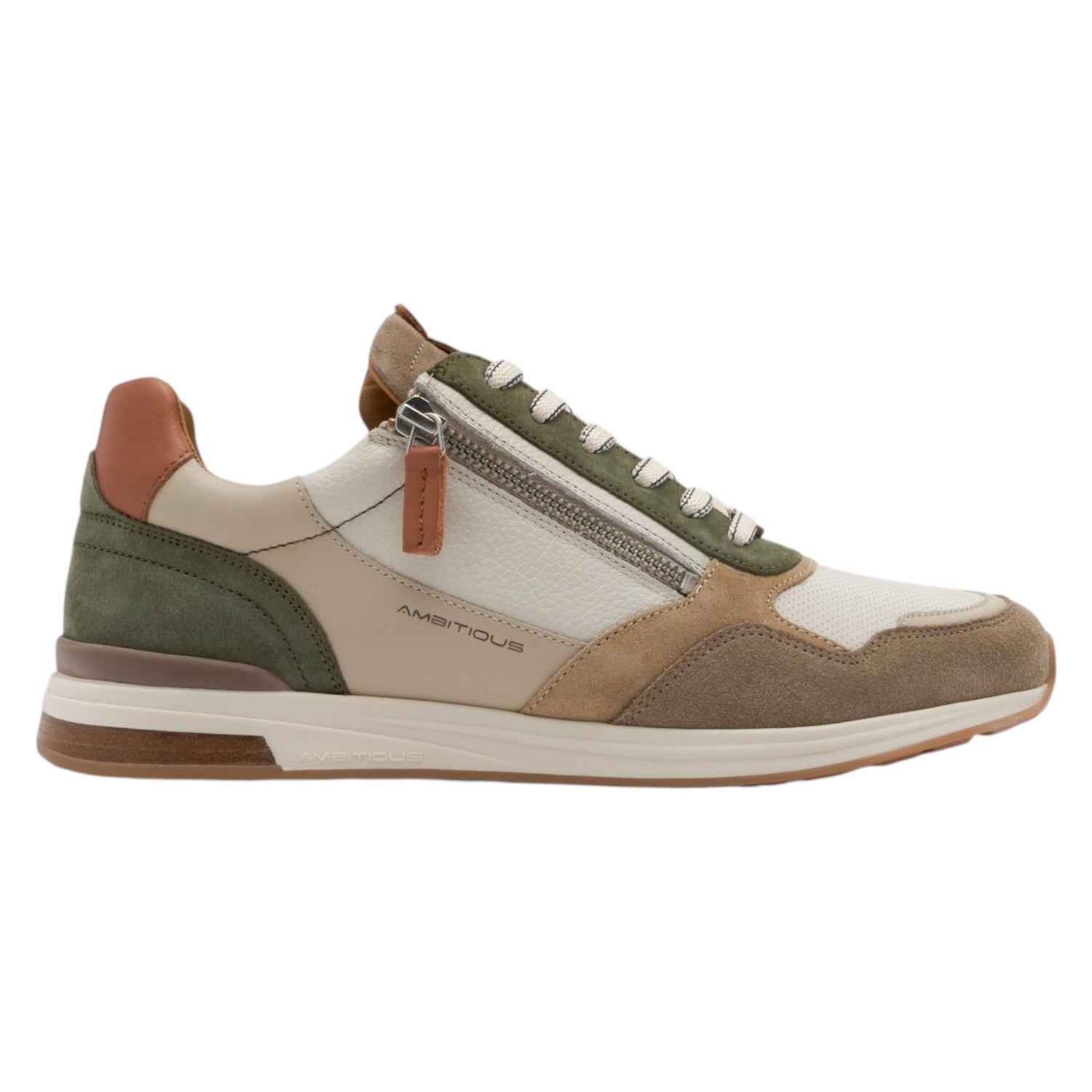 Ambitious Sneakers Uomo in Pelle e Camoscio Verde Tortora