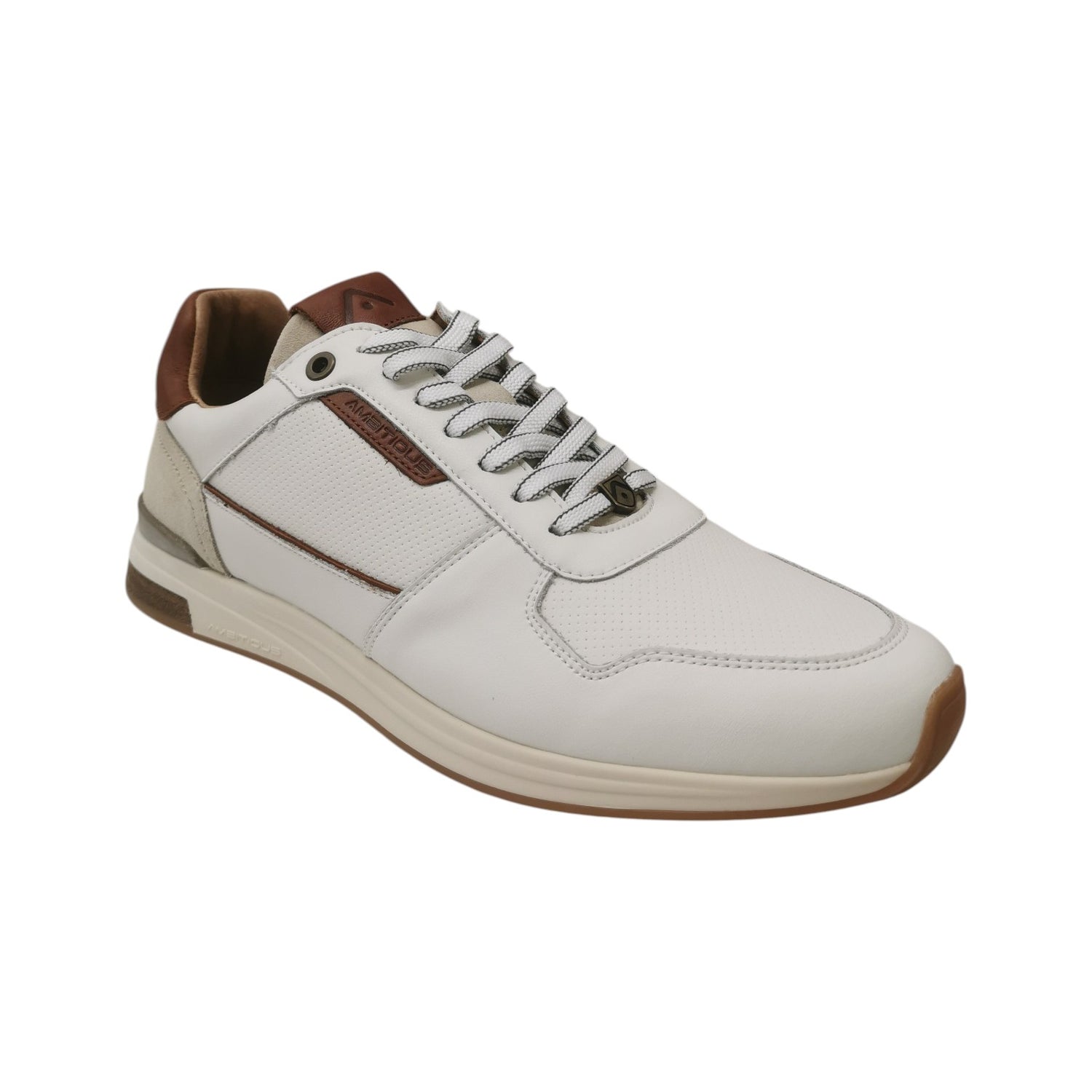 Ambitious Sneakers Uomo in Pelle Bianco Sporco con Lacci e Zip Laterale