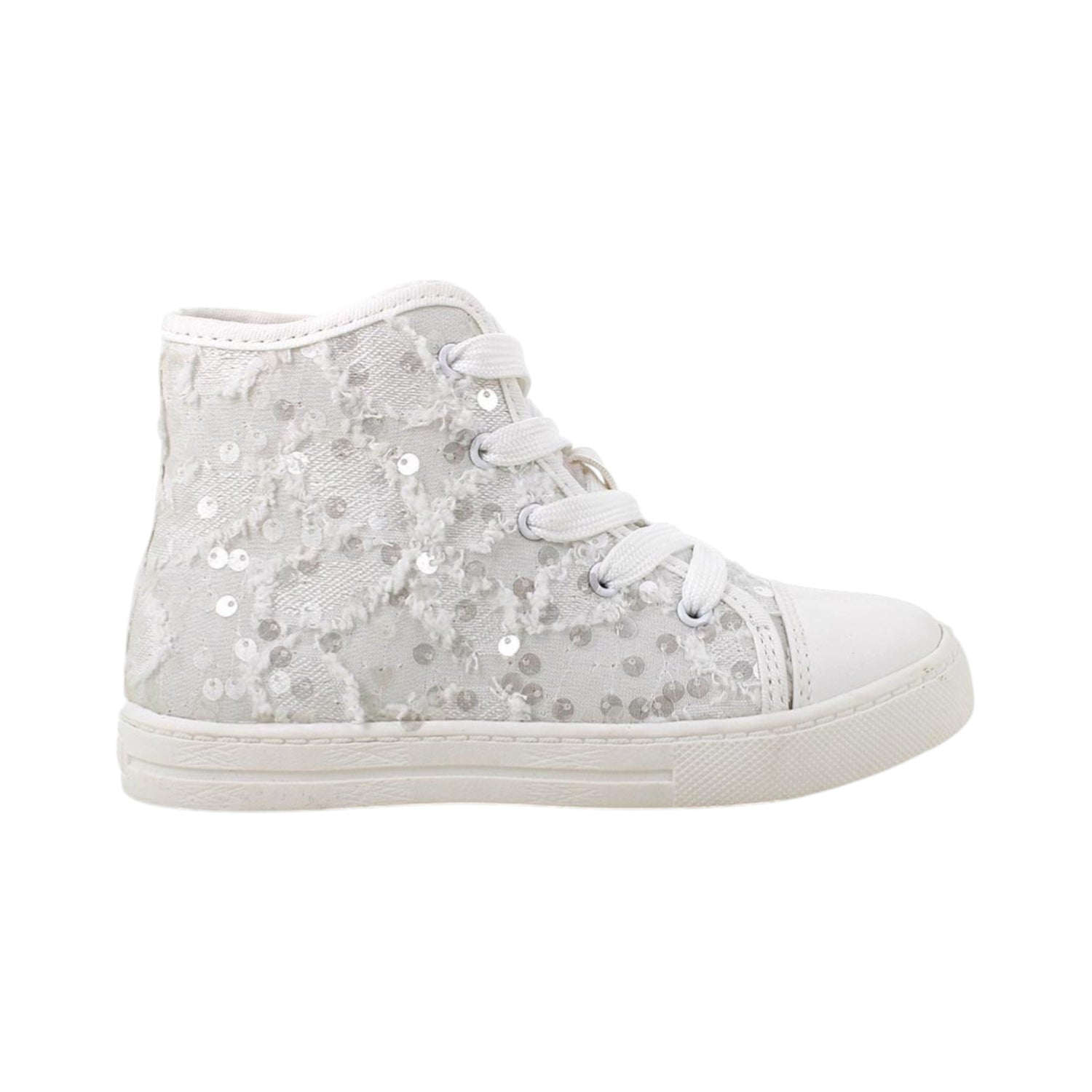 Primigi Sneakers Alta Bambina in Tessuto Bianco con Pailettes