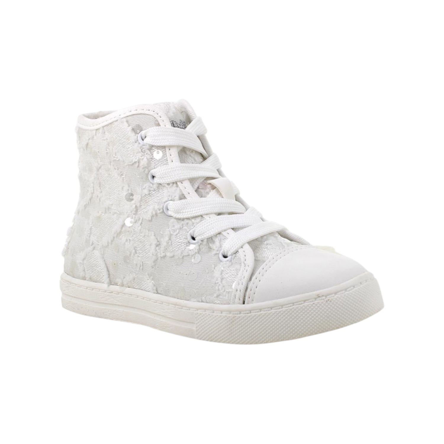Primigi Sneakers Alta Bambina in Tessuto Bianco con Pailettes