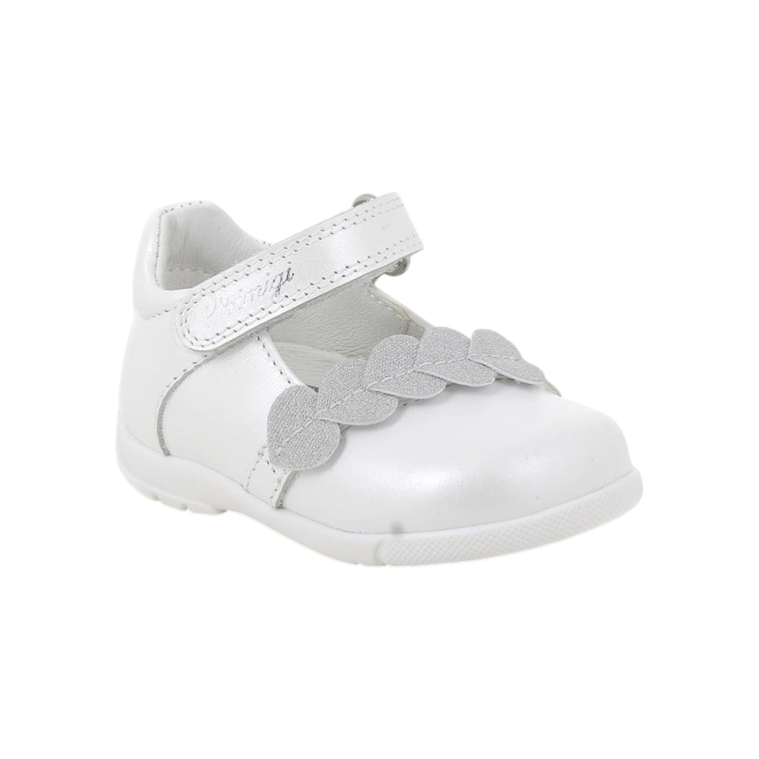 Primigi Ballerina Bambina in Pelle Bianca con Cuori Argento