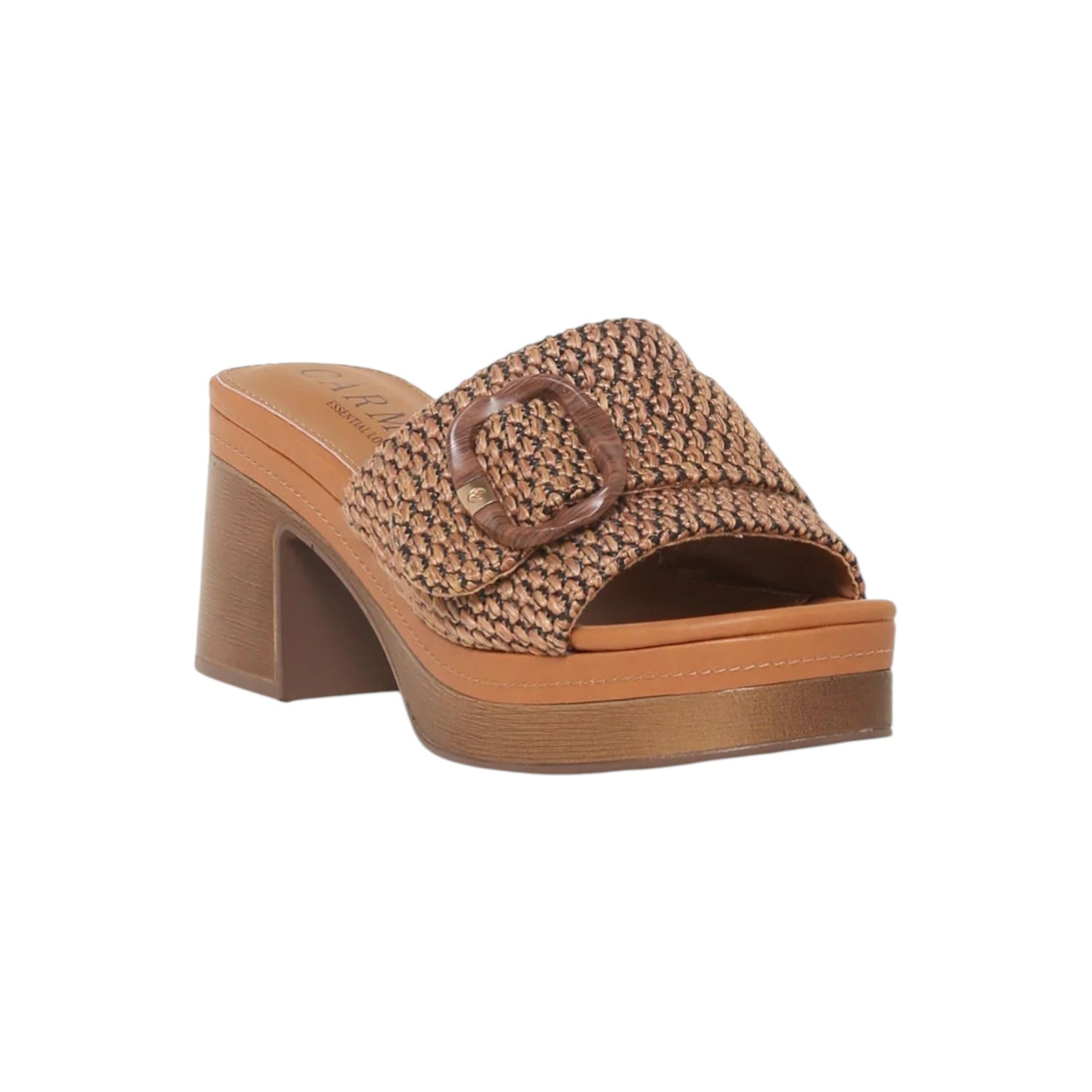 Carmela Scalzato Donna in Raffia Cammello con Plateau e Tacco Largo 60mm