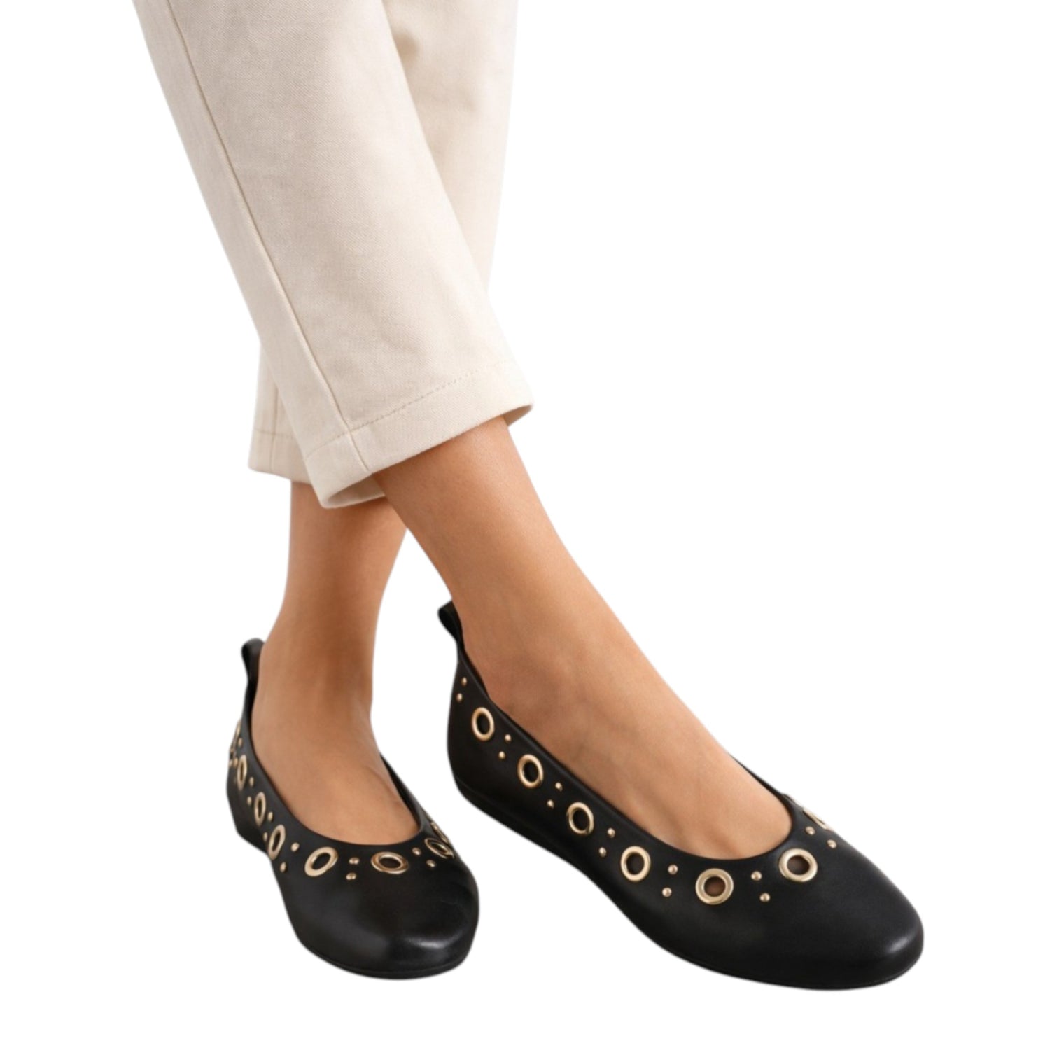 Carmela Ballerina Bassa Donna in Pelle Nera